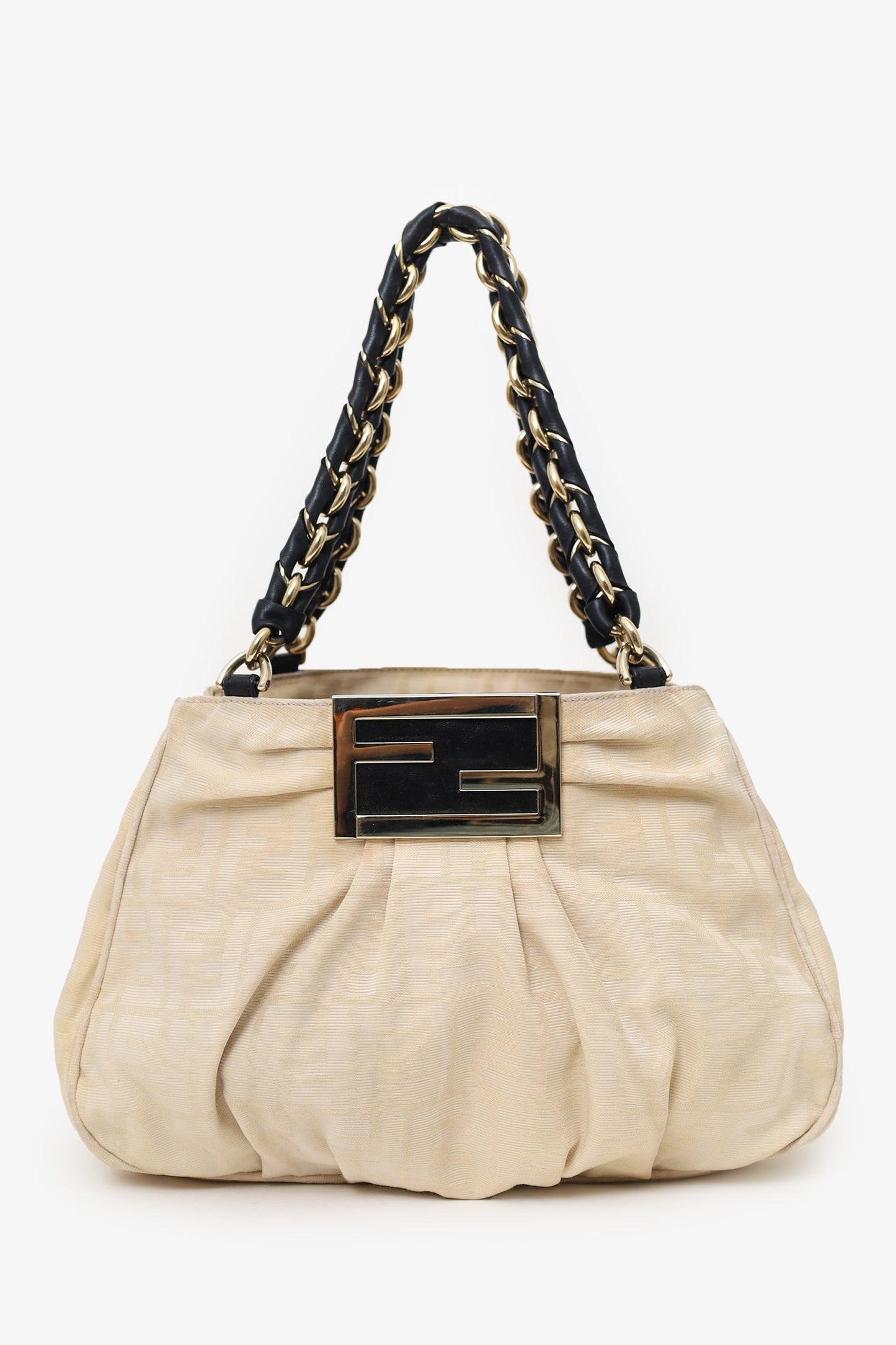 Fendi Tote Bag FF Zucca Mia Tote Canvas Beige Chain