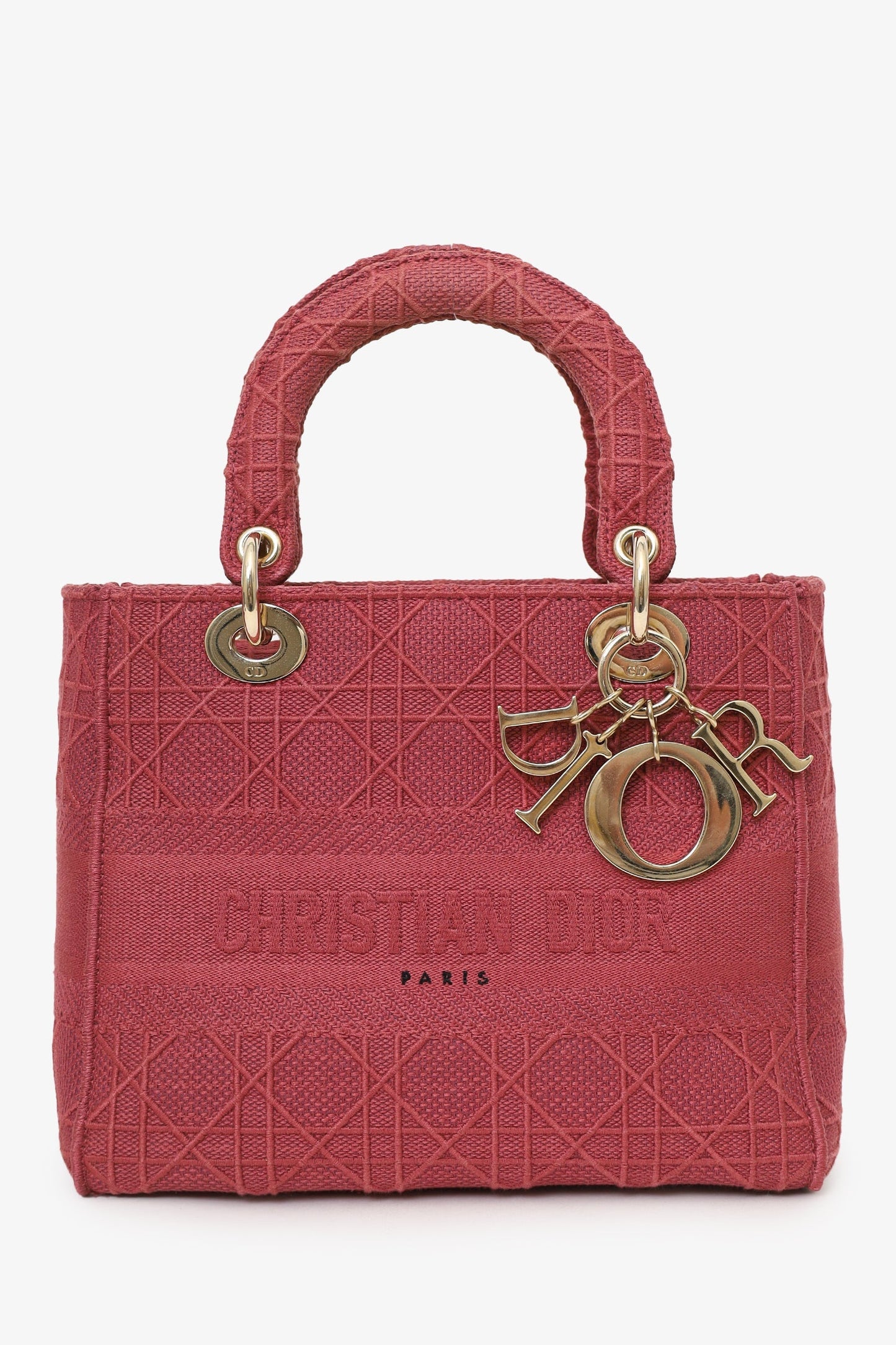 Dior Handbag Christian Cannage Lady D-Lite With Strap Canvas Pink Medium Lite With Strap