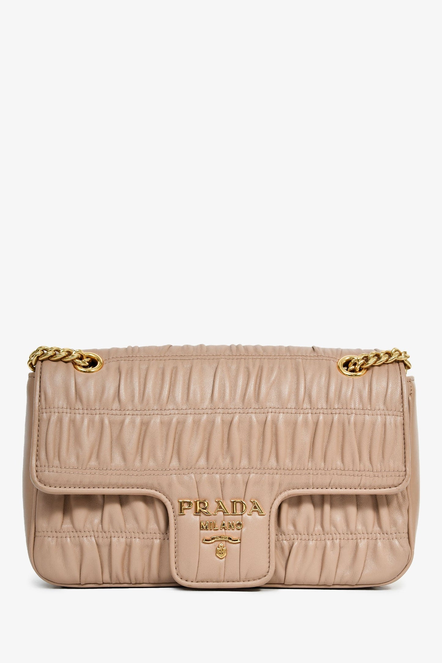 Prada Shoulder Bag Taupe Gaufre Leather Chain