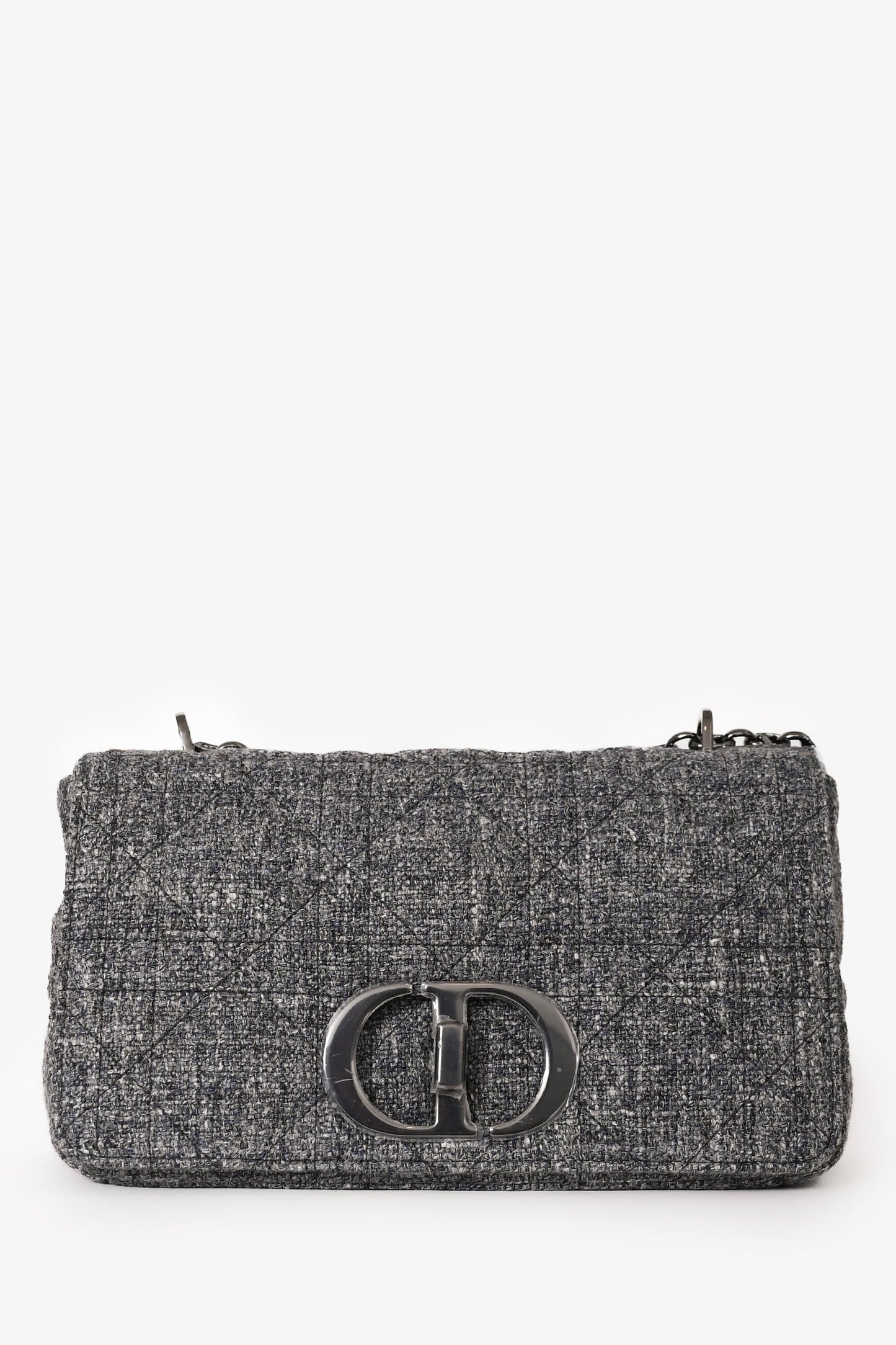 Dior Shoulder Bag Christian Grey Tweed Caro Bag Gray Medium