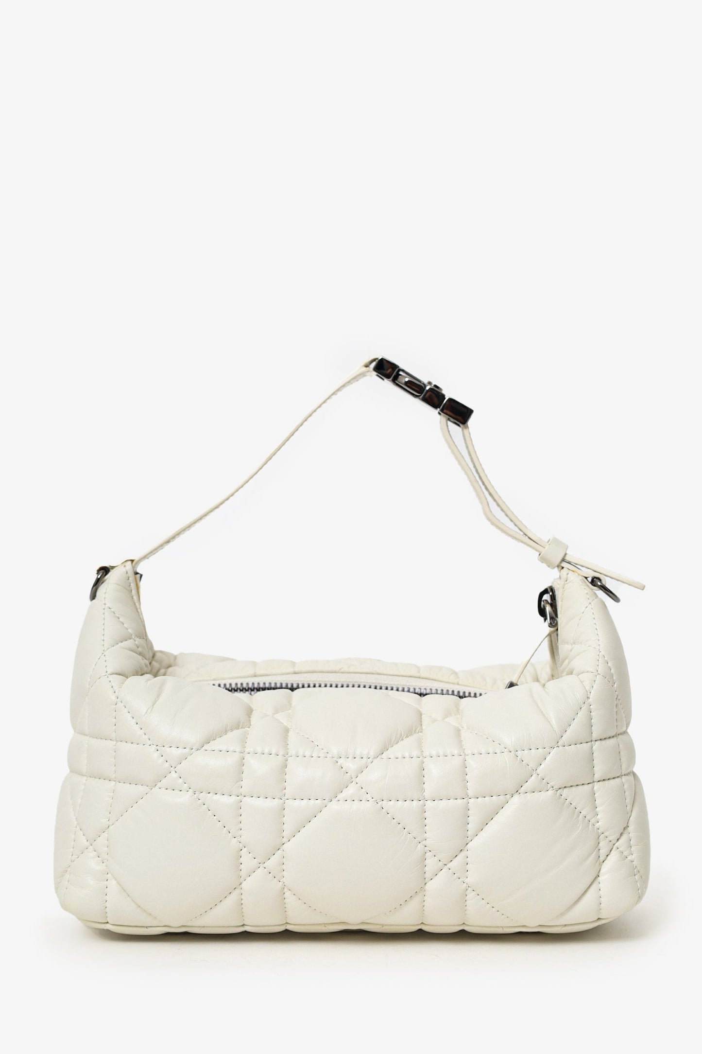 Dior Travel Bag Christian Calfskin Macrocannage travel Nomad Pouch White Medium