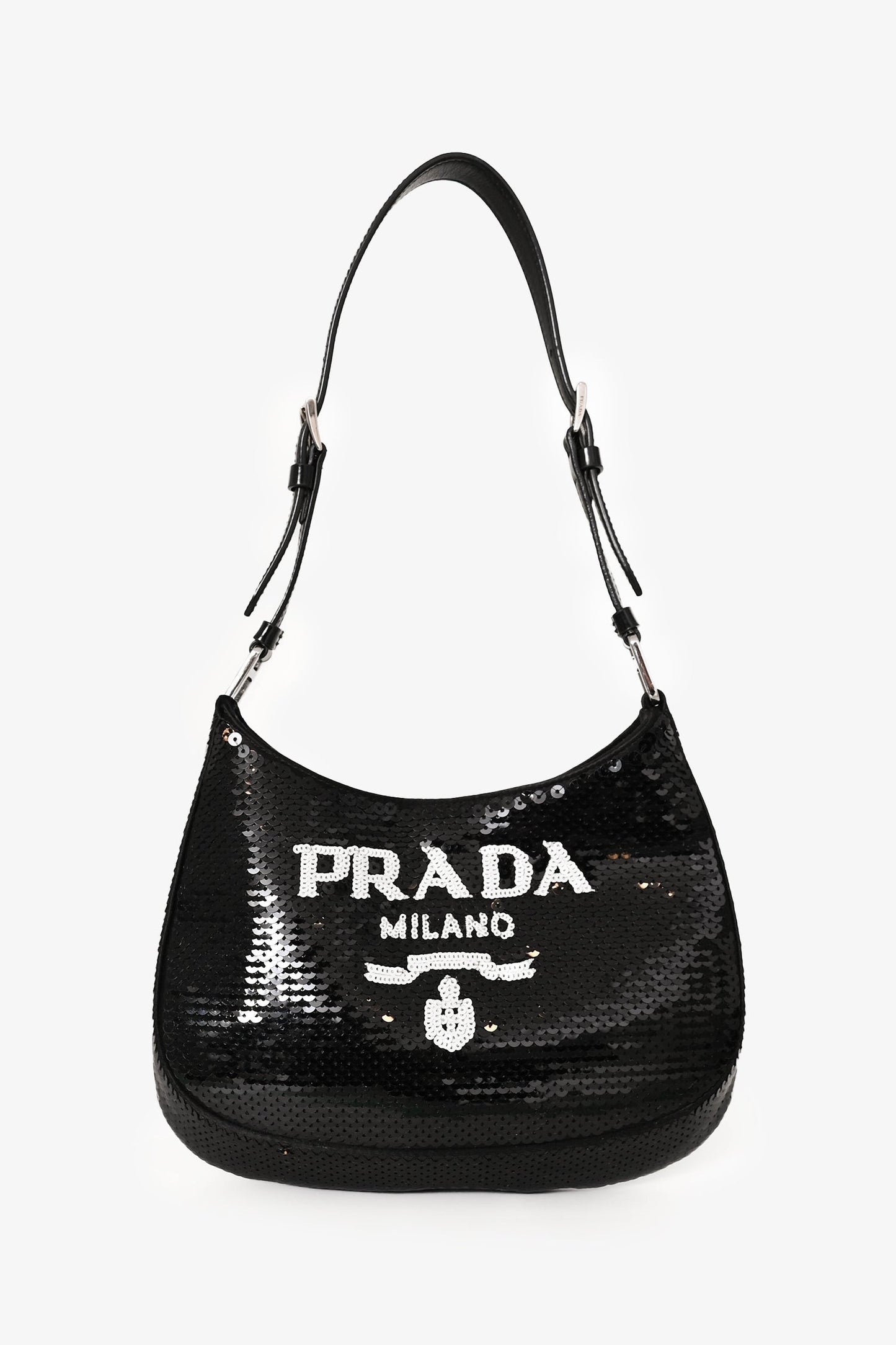 Prada Shoulder Bag Sequin 'Cleo' Black White Small