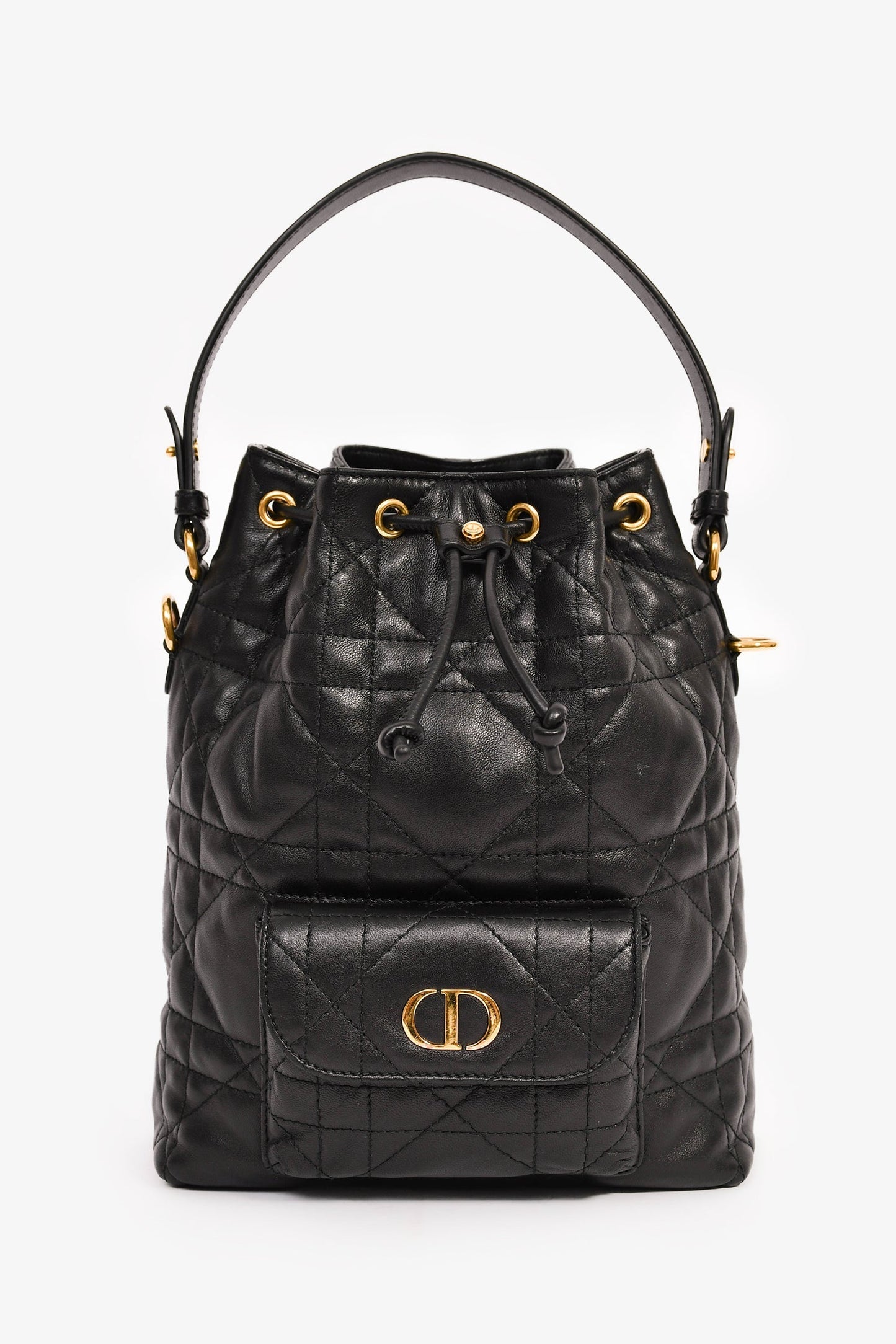 Dior Bag Christian Cannage 'Caro' Leather Black Small Bucket Bag