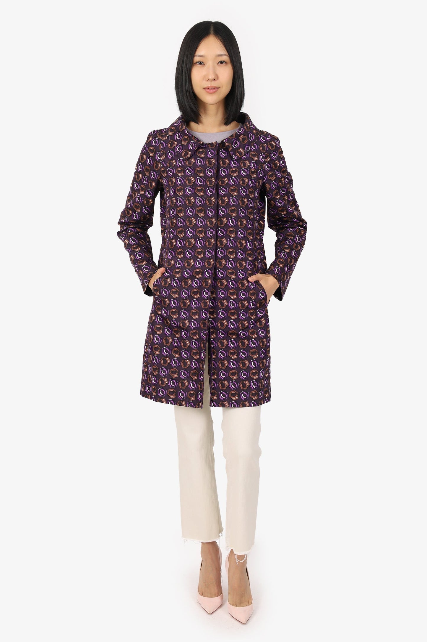 Prada Handbag Silk Bolt Printed Coat Satin Purple