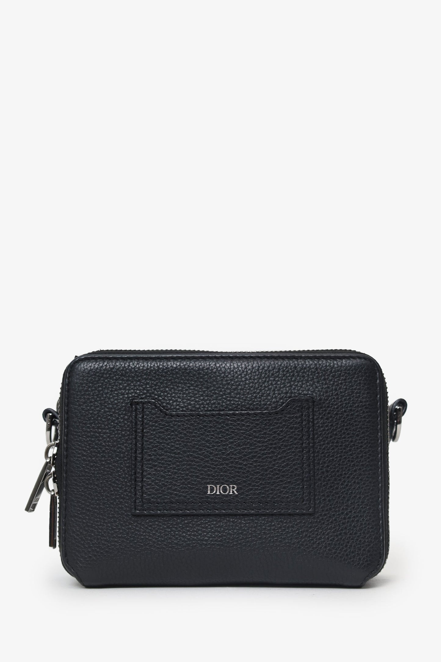 Dior Crossbody Bag Christian Grained Calfskin Double Crossbody Black Zip