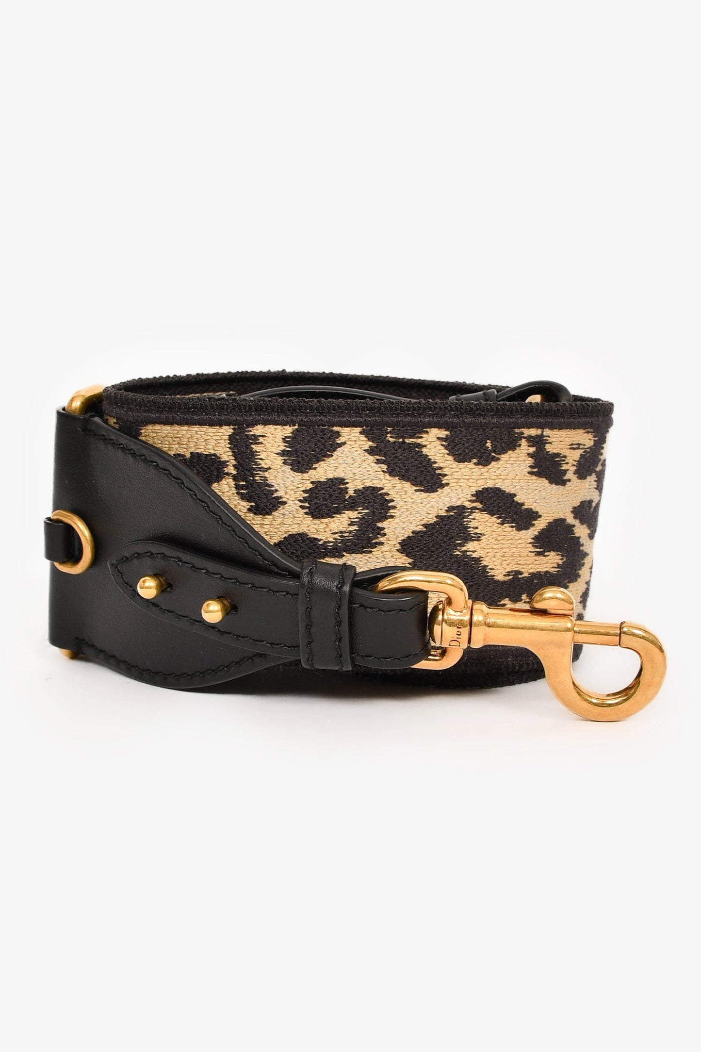 Dior Handbag Christian Leopard Jacquard Guitar Bag Strap Black Gold
