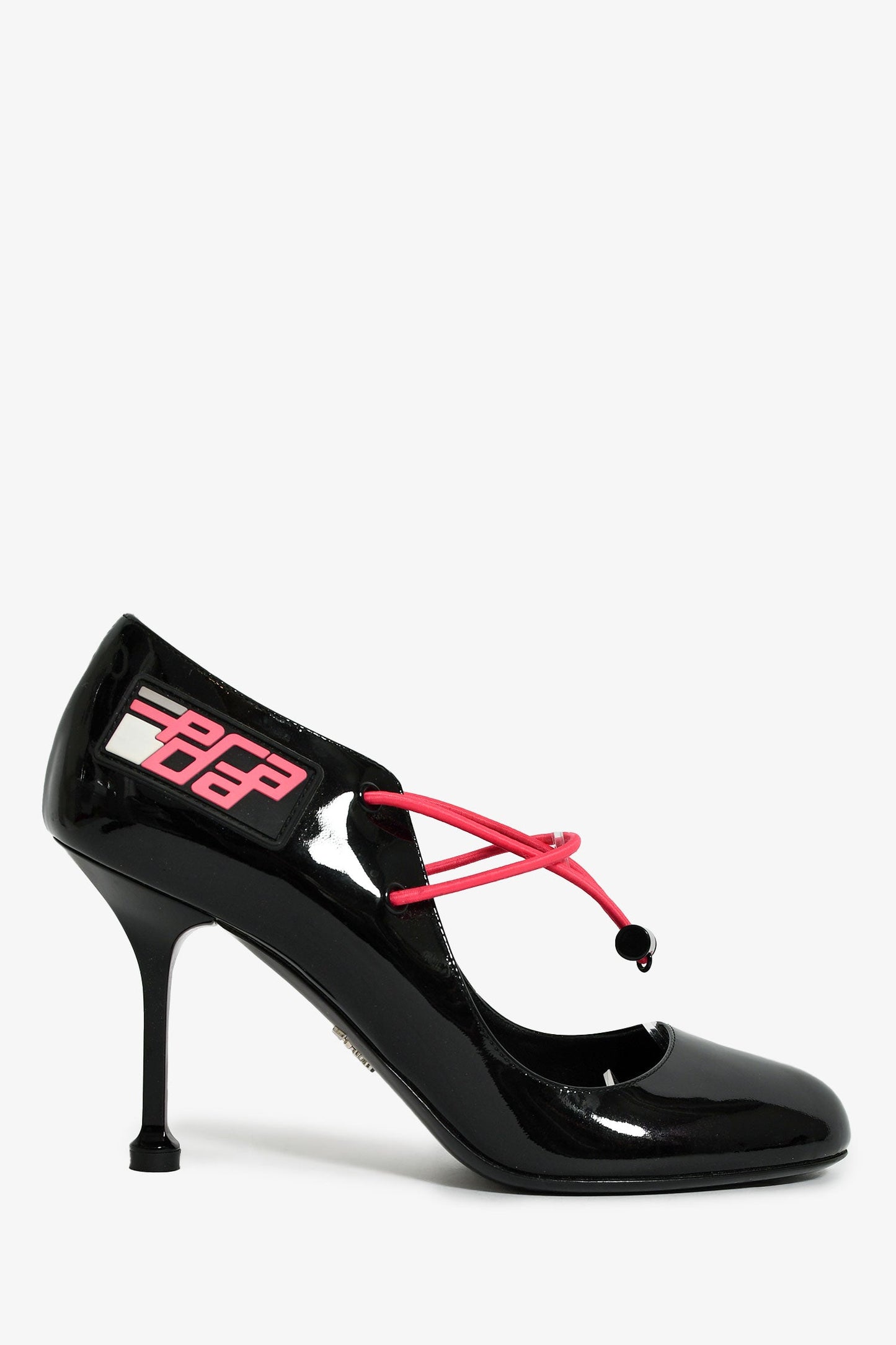 Prada Handbag Cord Mary Jane Heels Patent Black Pink Shoes