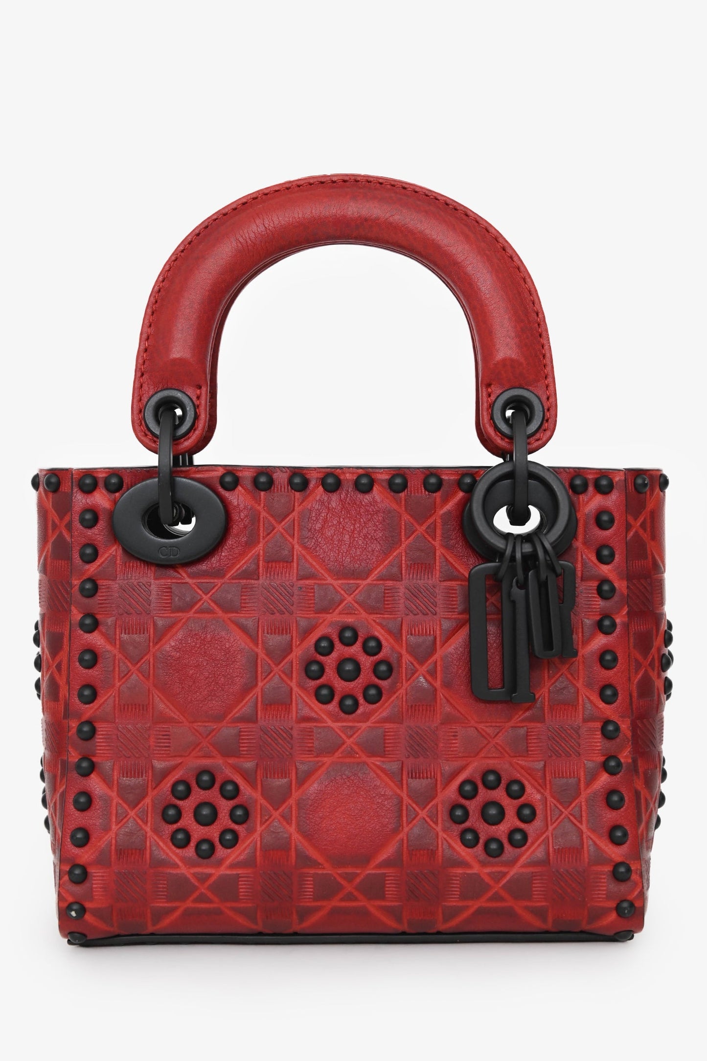 Dior Bag Christian Studded Lady with Leather Red Mini Mini Bag
