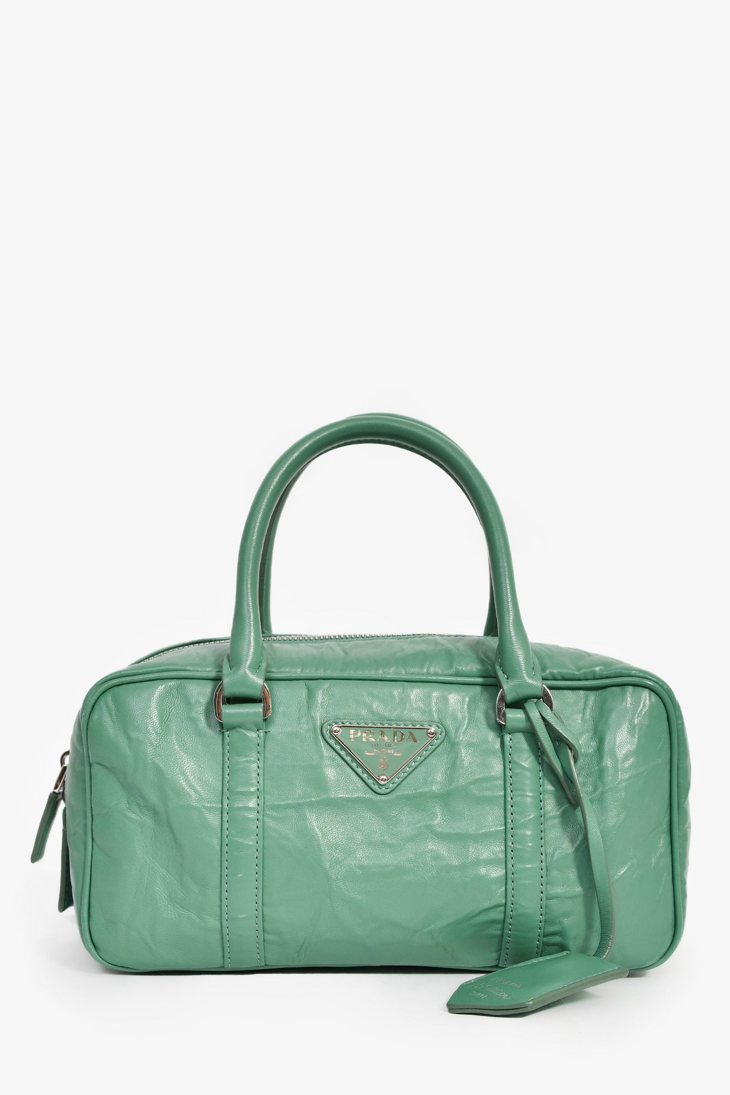 Prada Handbag Antique Nappa Triangle Leather Green Logo
