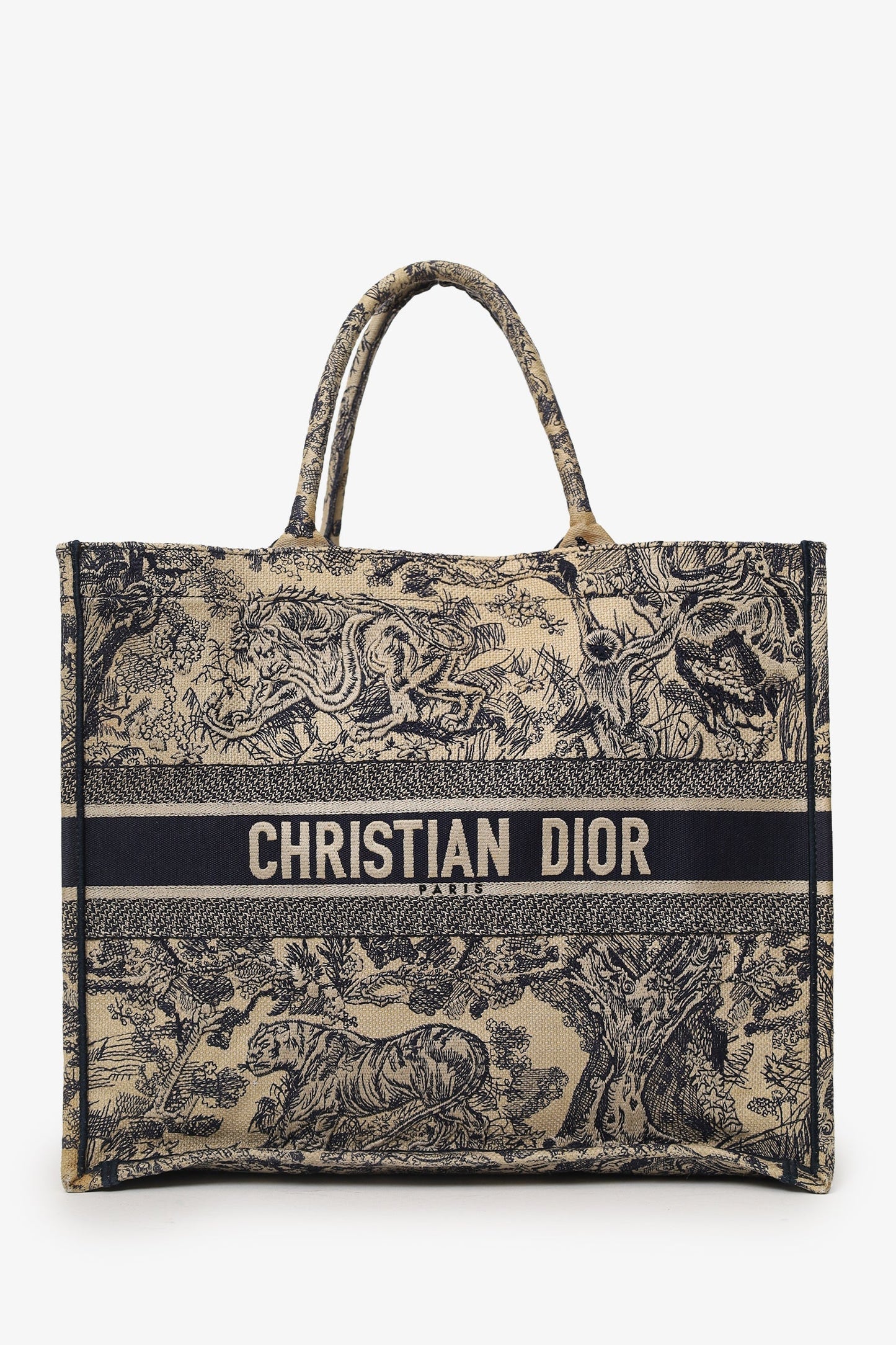 Dior Tote Bag Christian Toile de Jouy Book Tote Beige Navy Large