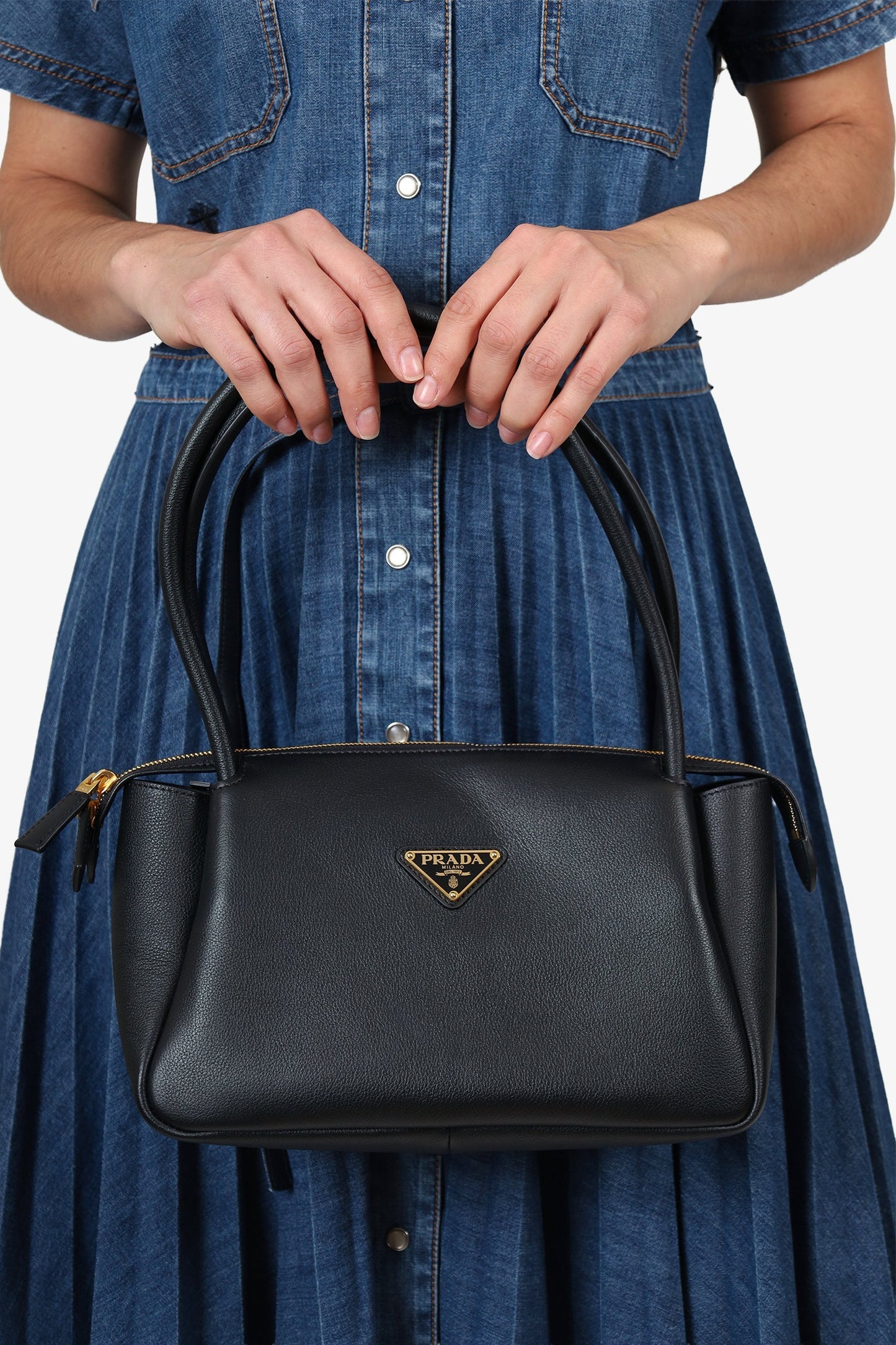 Prada Handbag Soft Grain Calfskin Darling Bag Black Medium Top Handle
