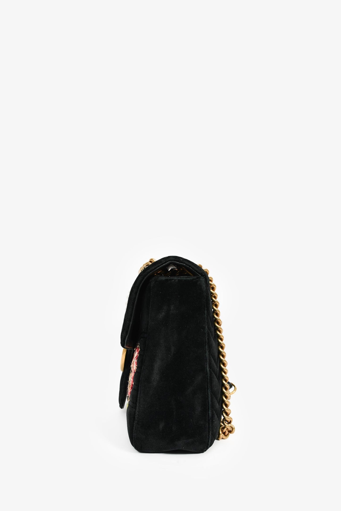 Gucci Black Velvet Pearl 'Loved' Medium Marmont Bag