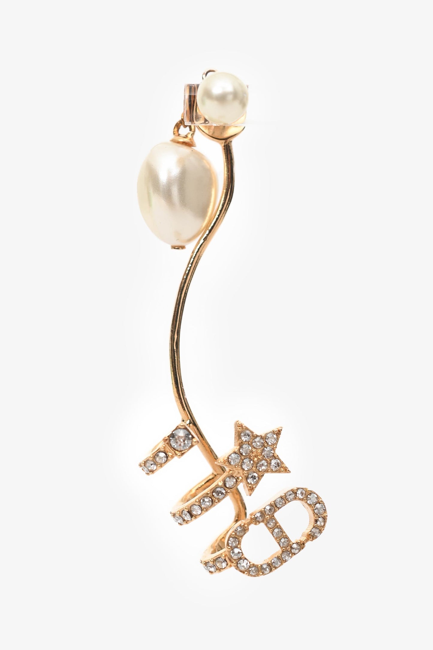 Dior Handbag Christian Toned Pearl Crystal Star Left Earring Gold Jewelry