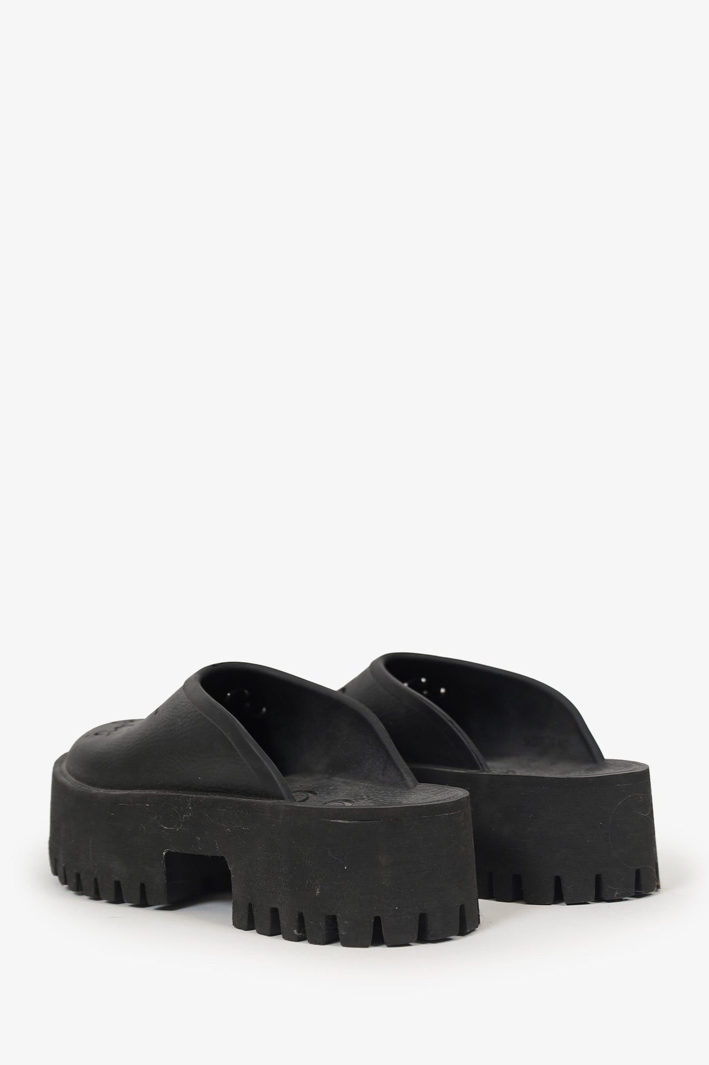 Gucci Black Rubber Perforated 'GG' Chunky Mules Size 38