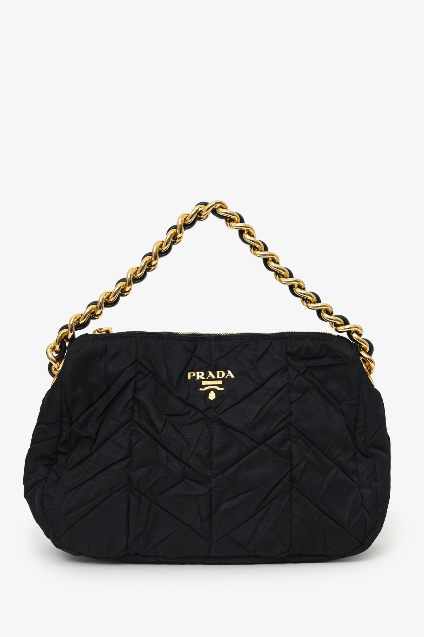 Prada Handbag Chevron Tessuto Strap Bag Quilted Black Chain