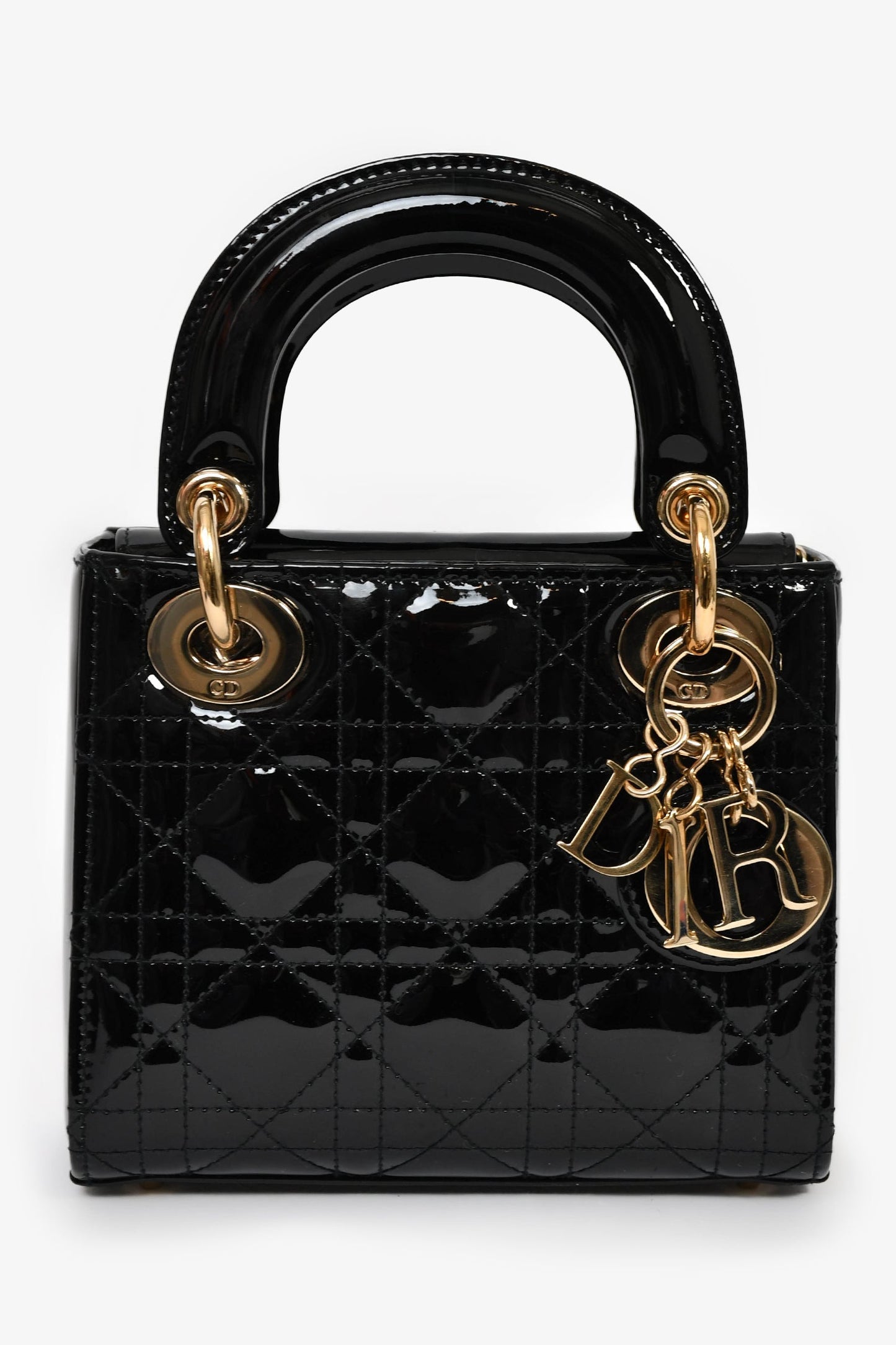 Dior Bag Christian Lady Bag With Strap Leather Patent Black Mini Bag