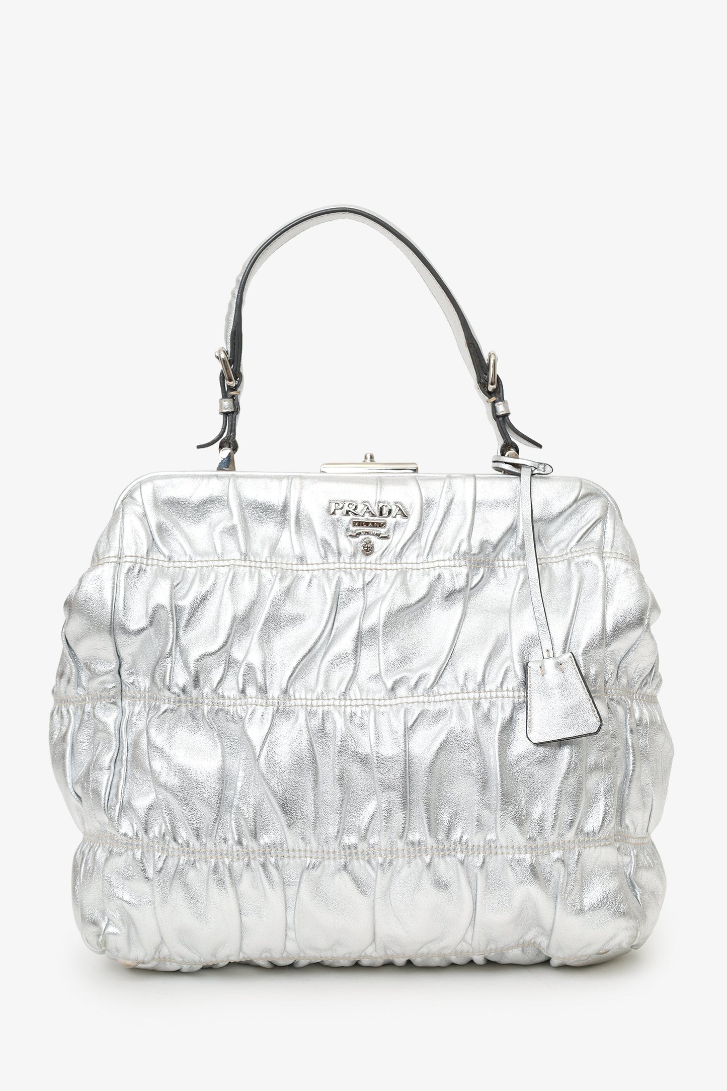Prada Handbag Dressy Gaufre Bag Leather Silver