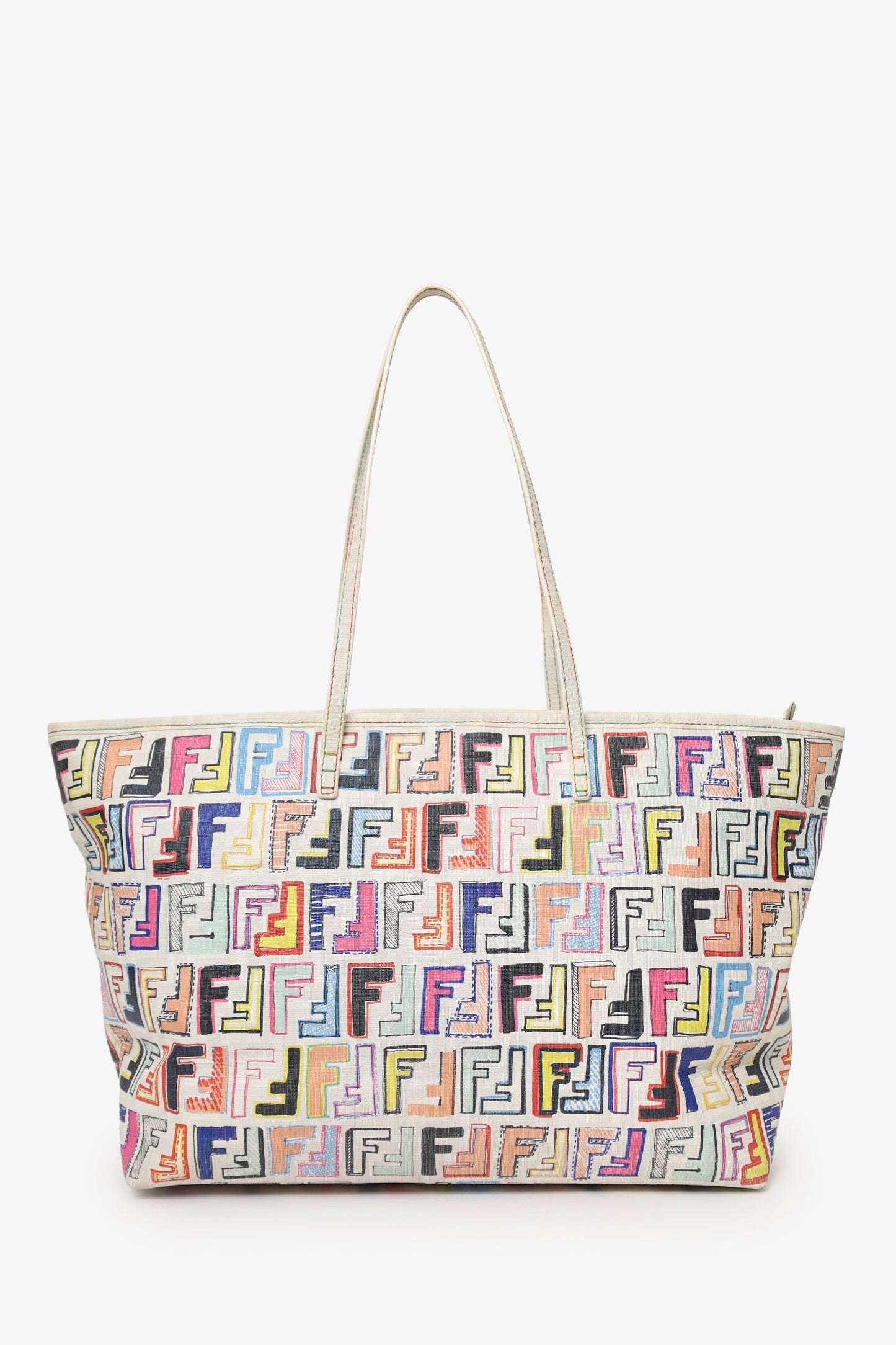 Fendi Tote Bag Multicolour Zucca Spalmati Roll Tote White