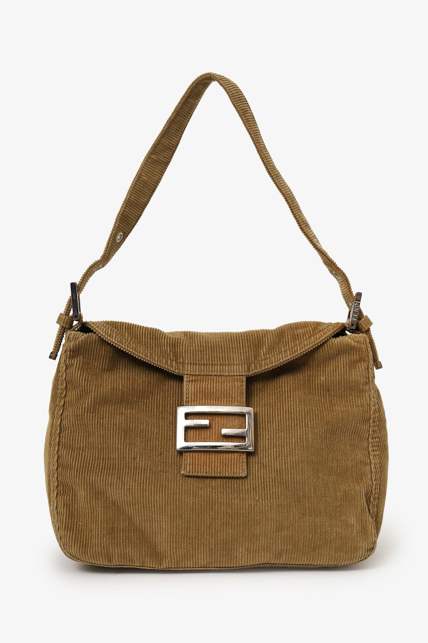 Fendi Shoulder Bag Corduroy Double Baguette Brown Flap
