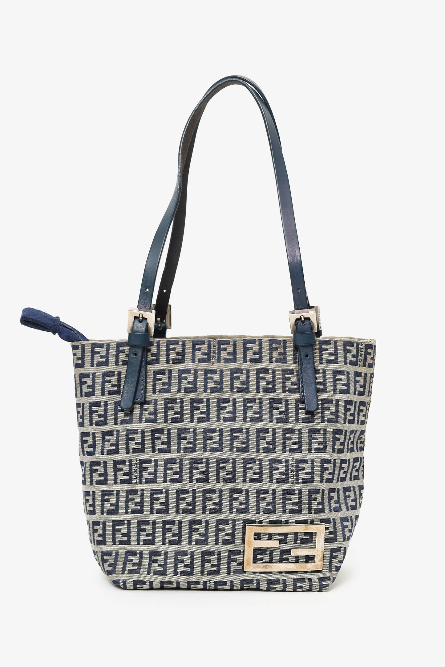 Fendi Bag Grey FF Zucca Canvas Gray Navy Shoulder Bag