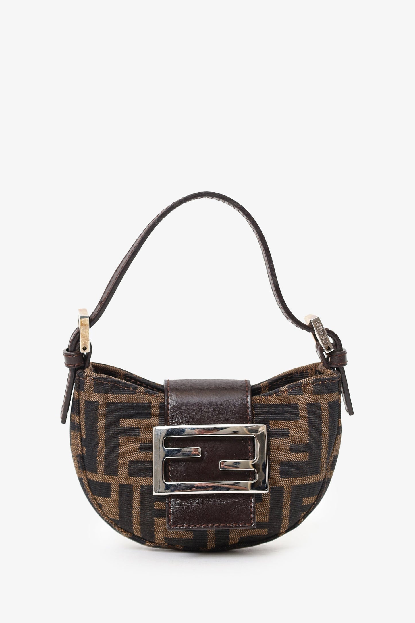Fendi Shoulder Bag Zucca Print Half Moon Baguette Bag Canvas Brown Mini Moon Baguette Bag