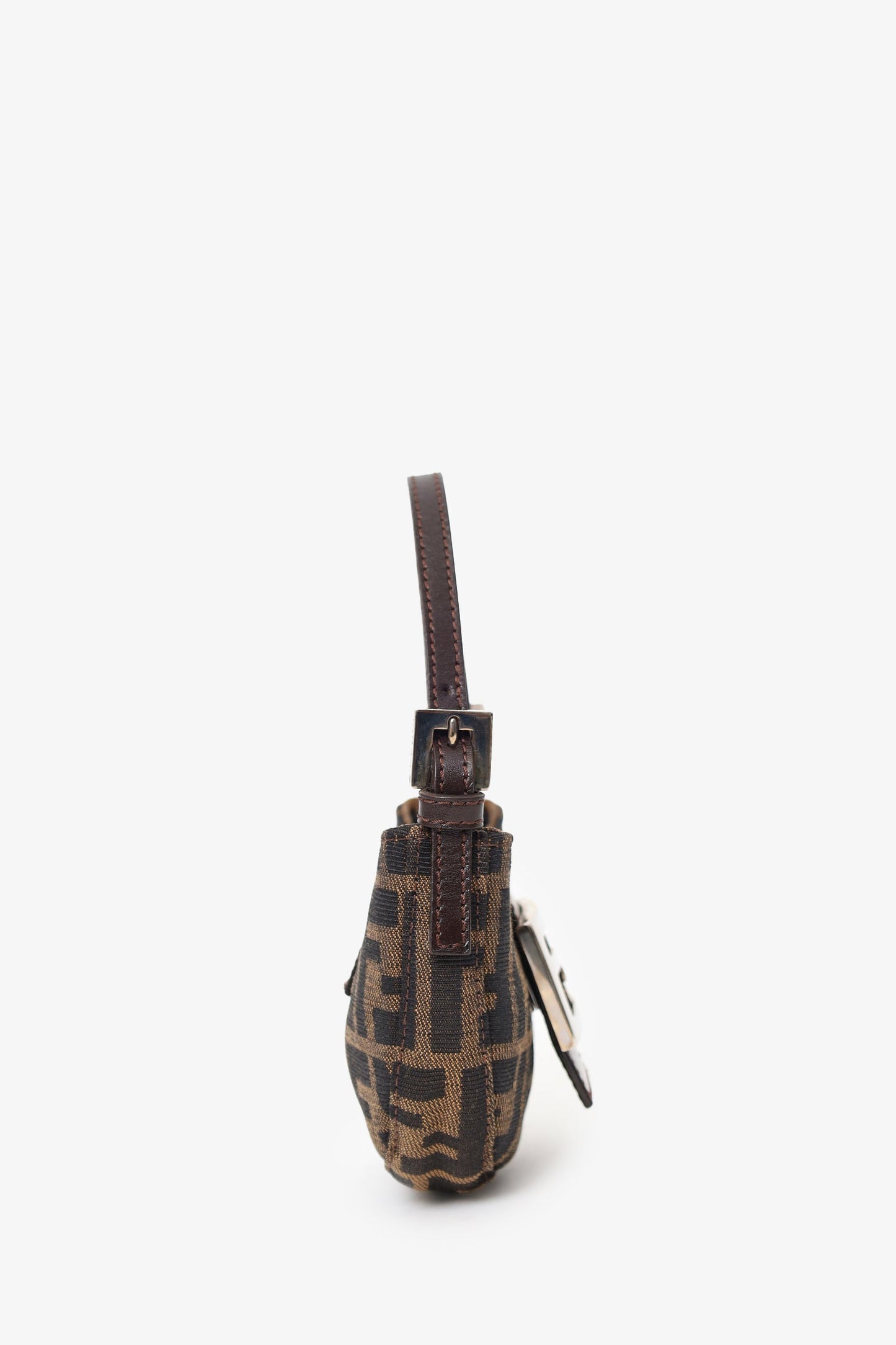 Fendi Zucca Print Half Moon Shoulder Bag Canvas Brown Mini Baguette Bag My185142
