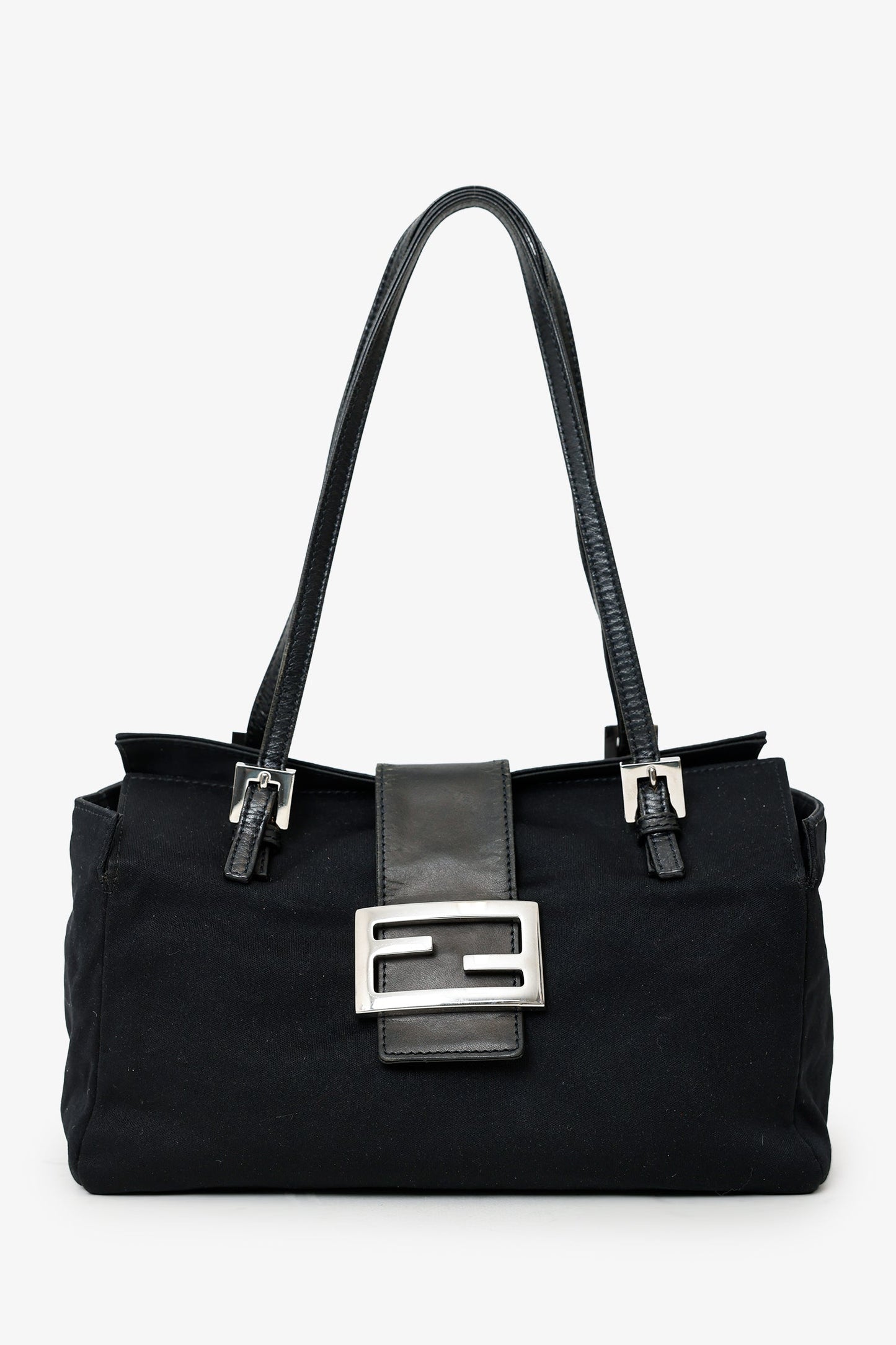 Fendi Shoulder Bag Fabric Neoprene Baguette Black