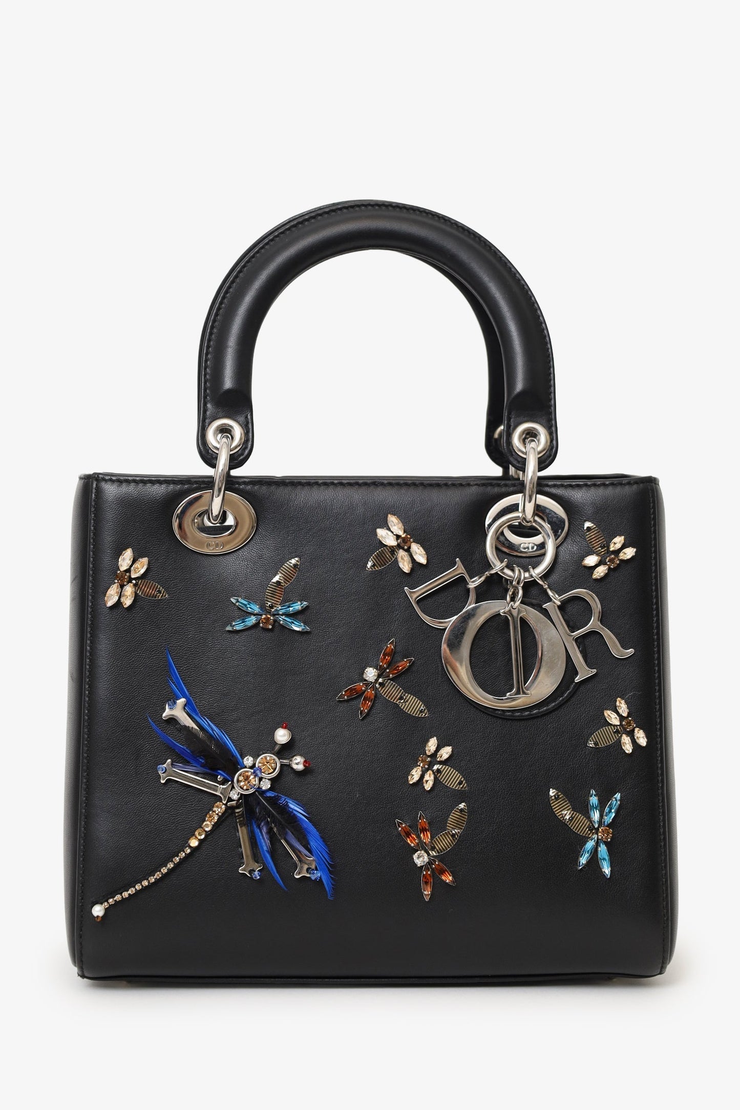 Dior Handbag Christian Smooth Calfskin Embellished Dragonfly Lady Black Medium