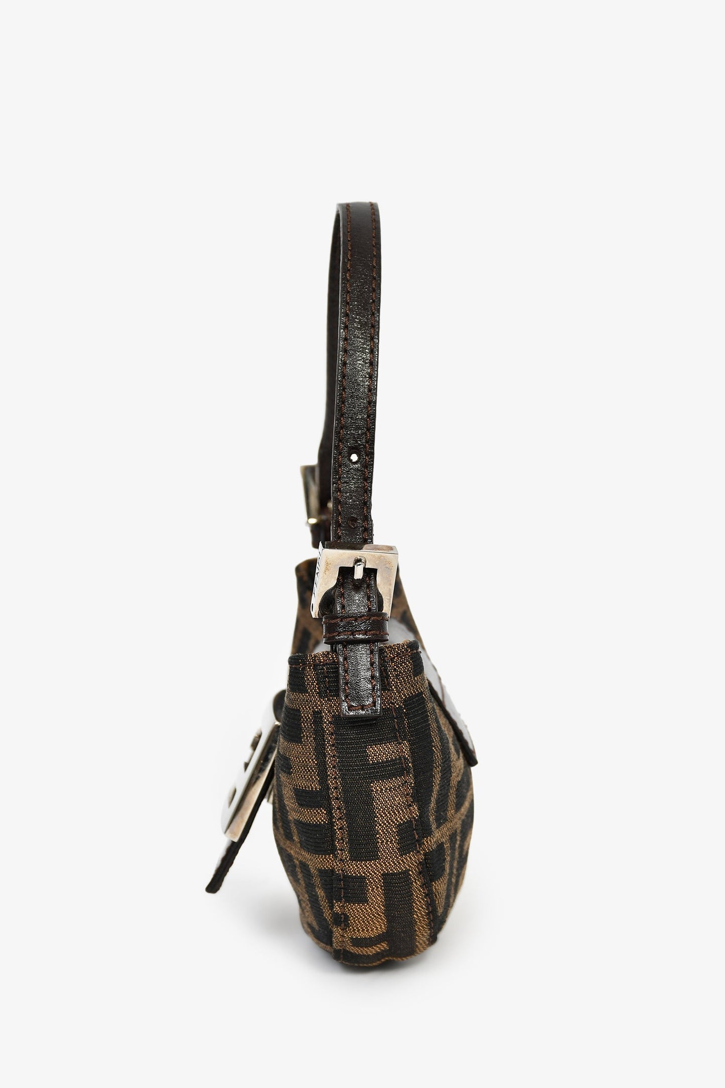 Fendi Zucca Print Half Moon Shoulder Bag Canvas Brown Mini