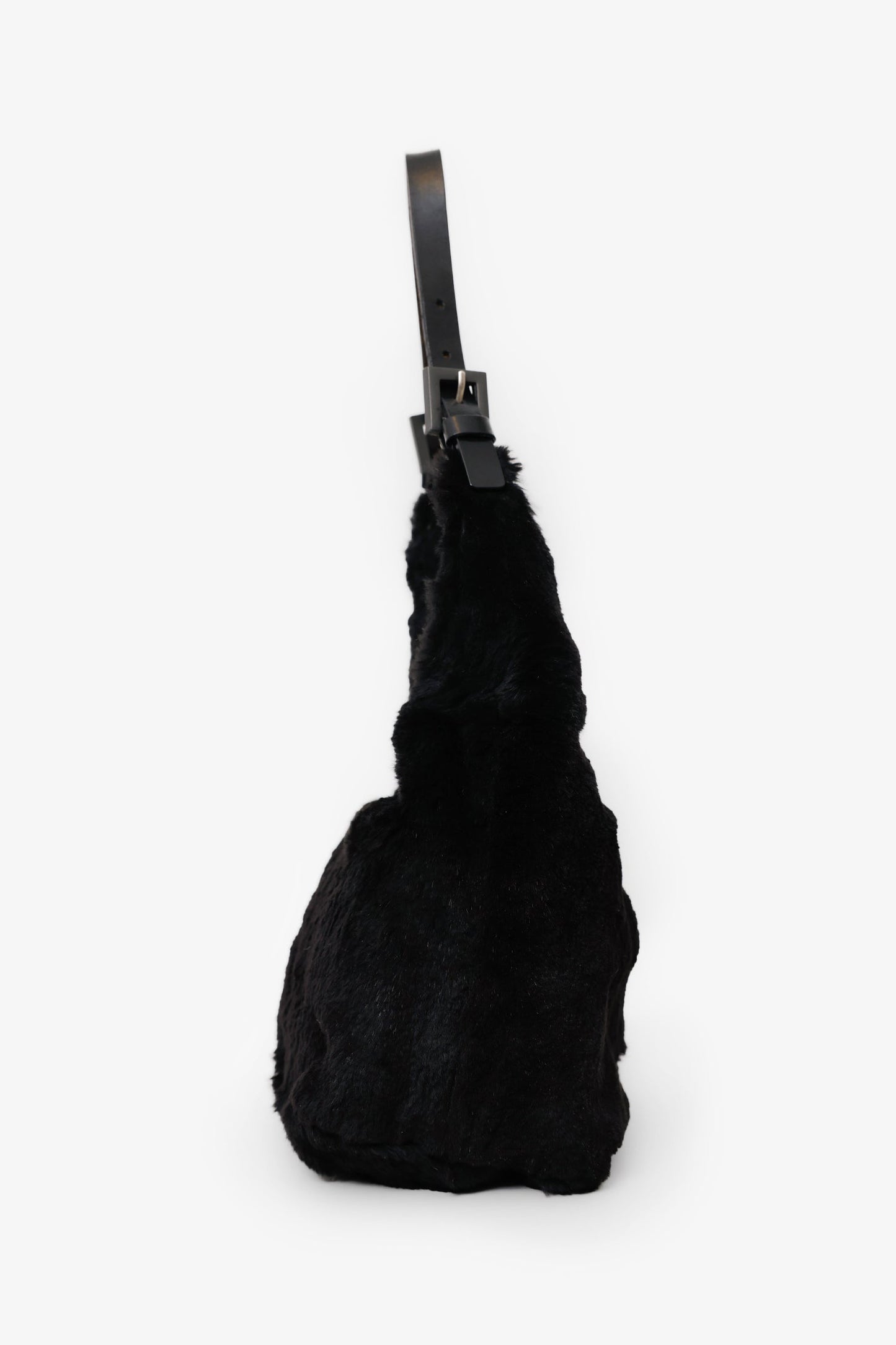 Fendi Chinchilla Fur Baguette Hobo Bag Black Shoulder Bag
