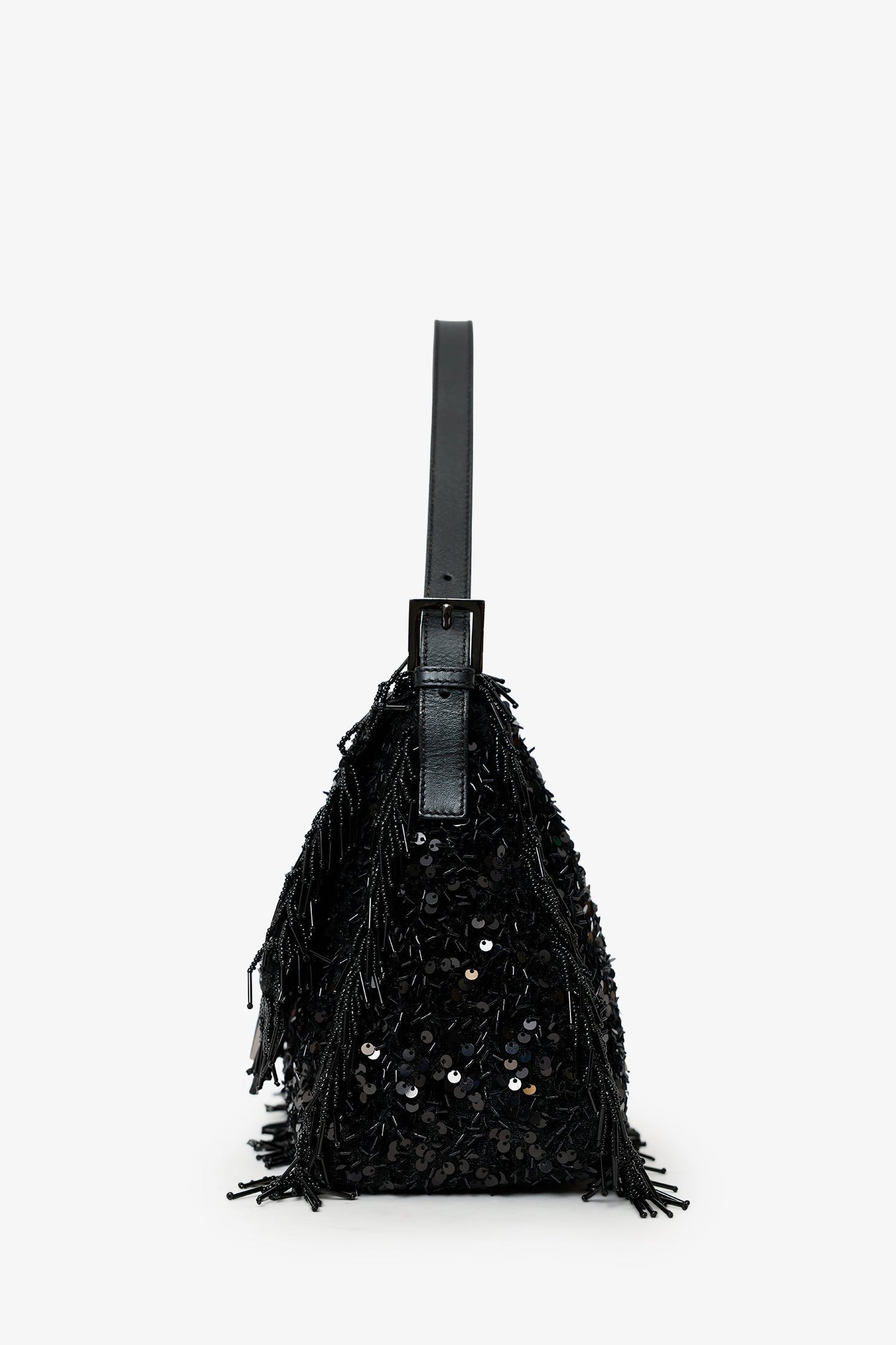 Fendi Limited Edition Sequin Beaded Fringed Mama Baguette Shoulder Black Shoulder Bag