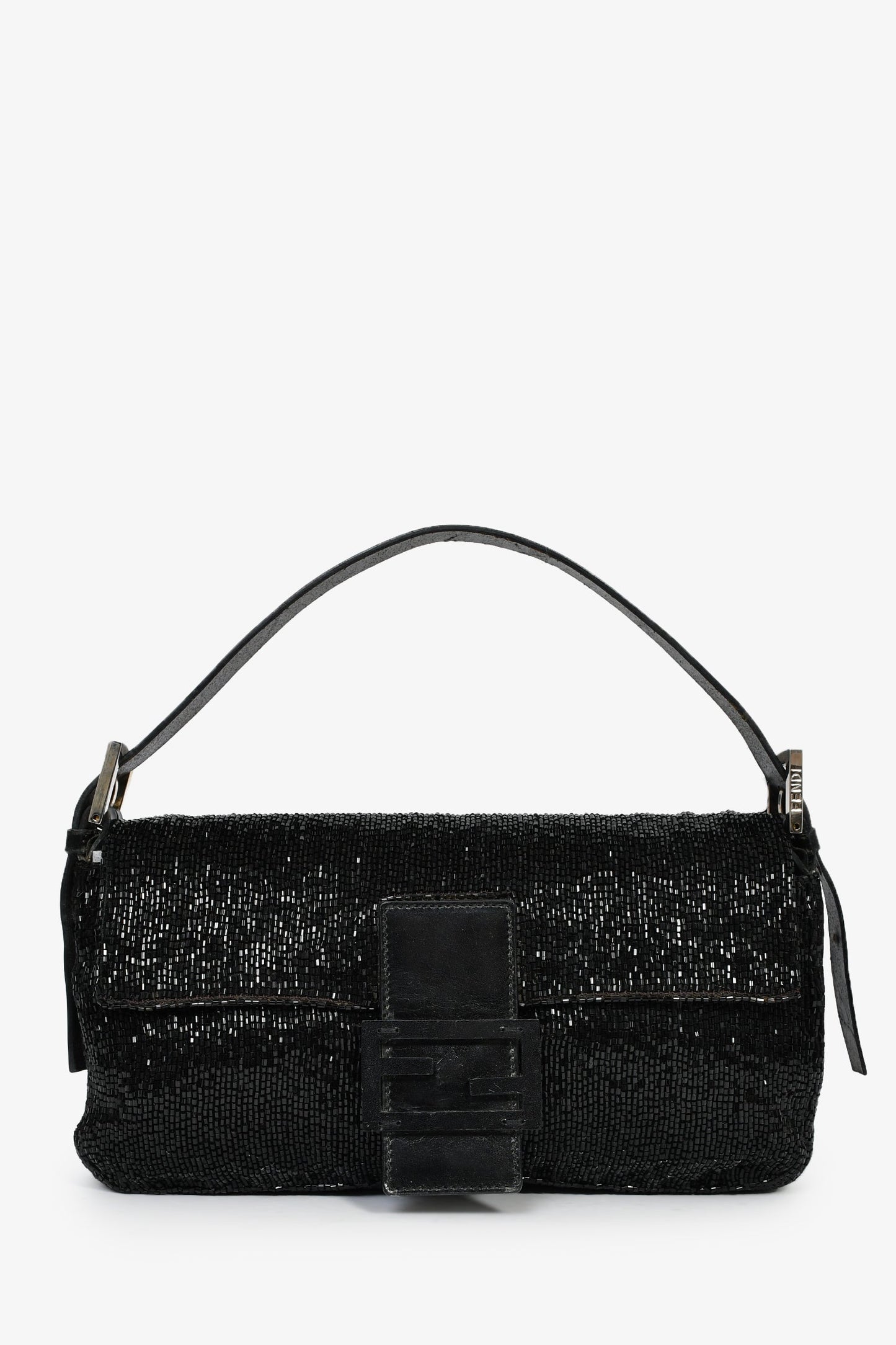 Fendi Shoulder Bag Beaded Baguette Black