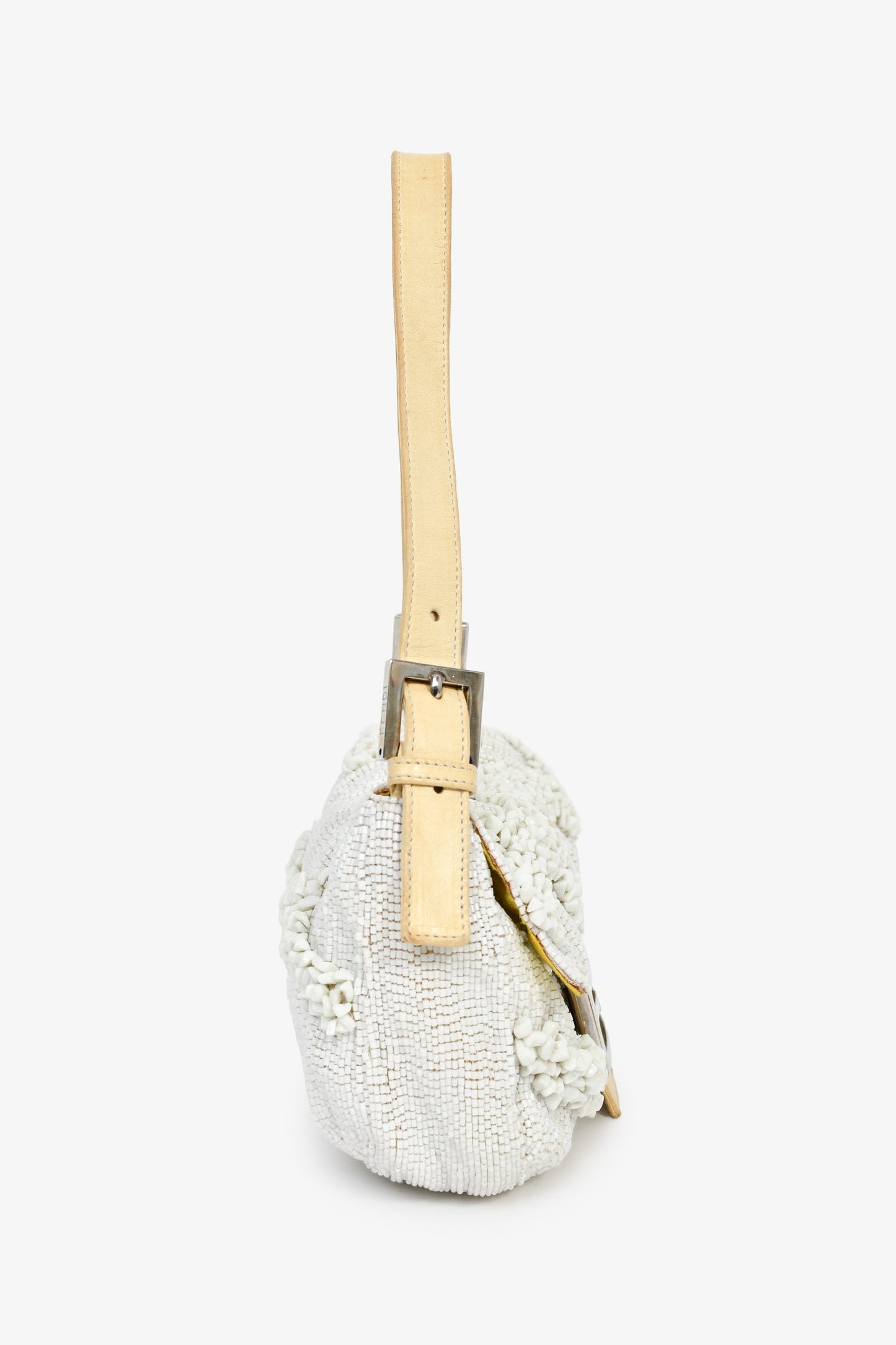 Fendi Beaded Baguette Shoulder Bag White Beige