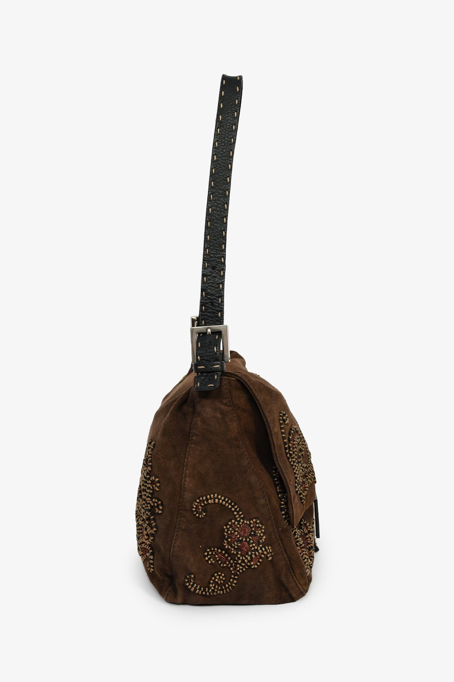 Fendi Selleria Mama Baguette Shoulder Bag Suede Brown