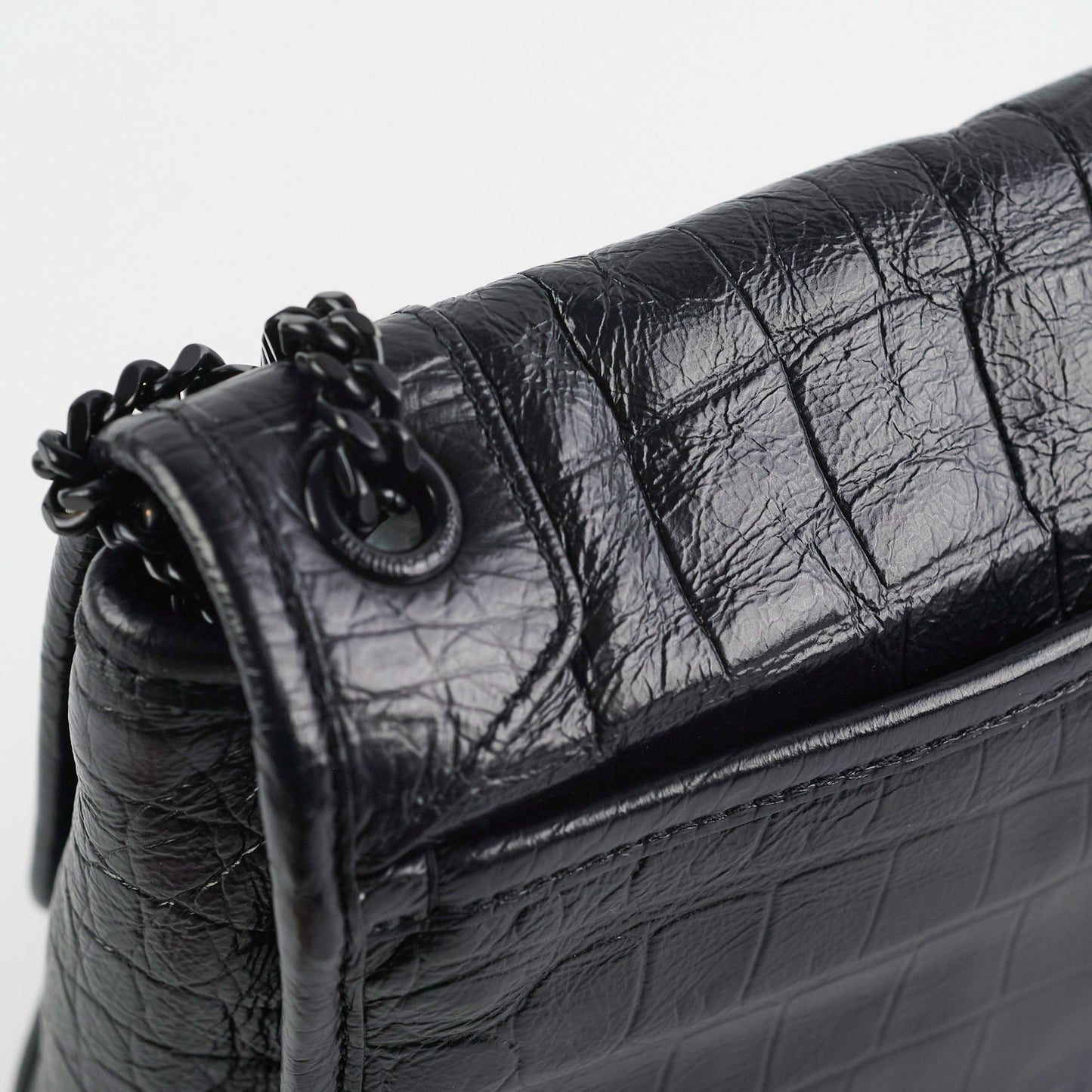 YSL Saint Laurent Niki Croc Shoulder Bag Baby Embossed