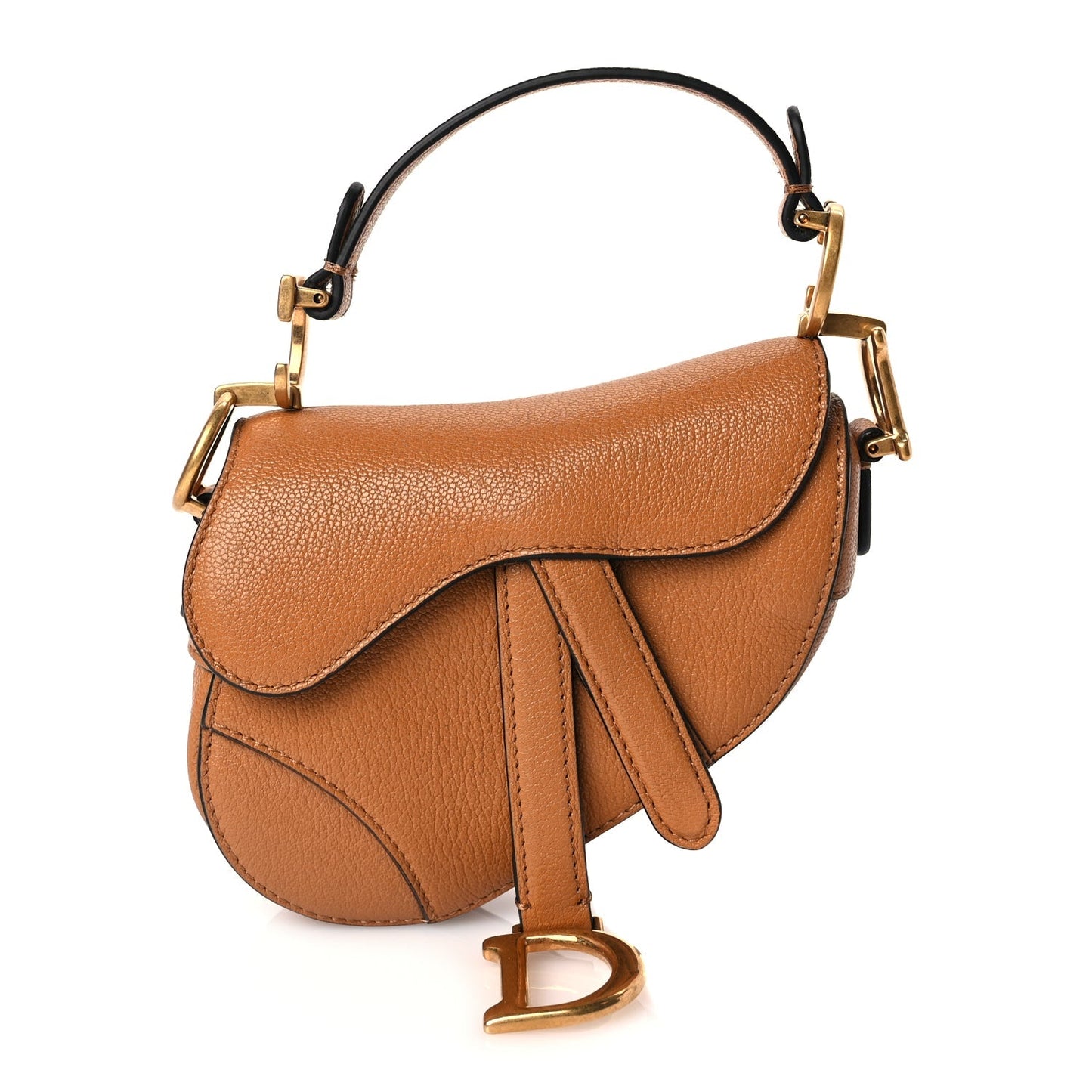 Dior Handbag Christian Goatskin Saddle Bag Camello Leather Brown Micro