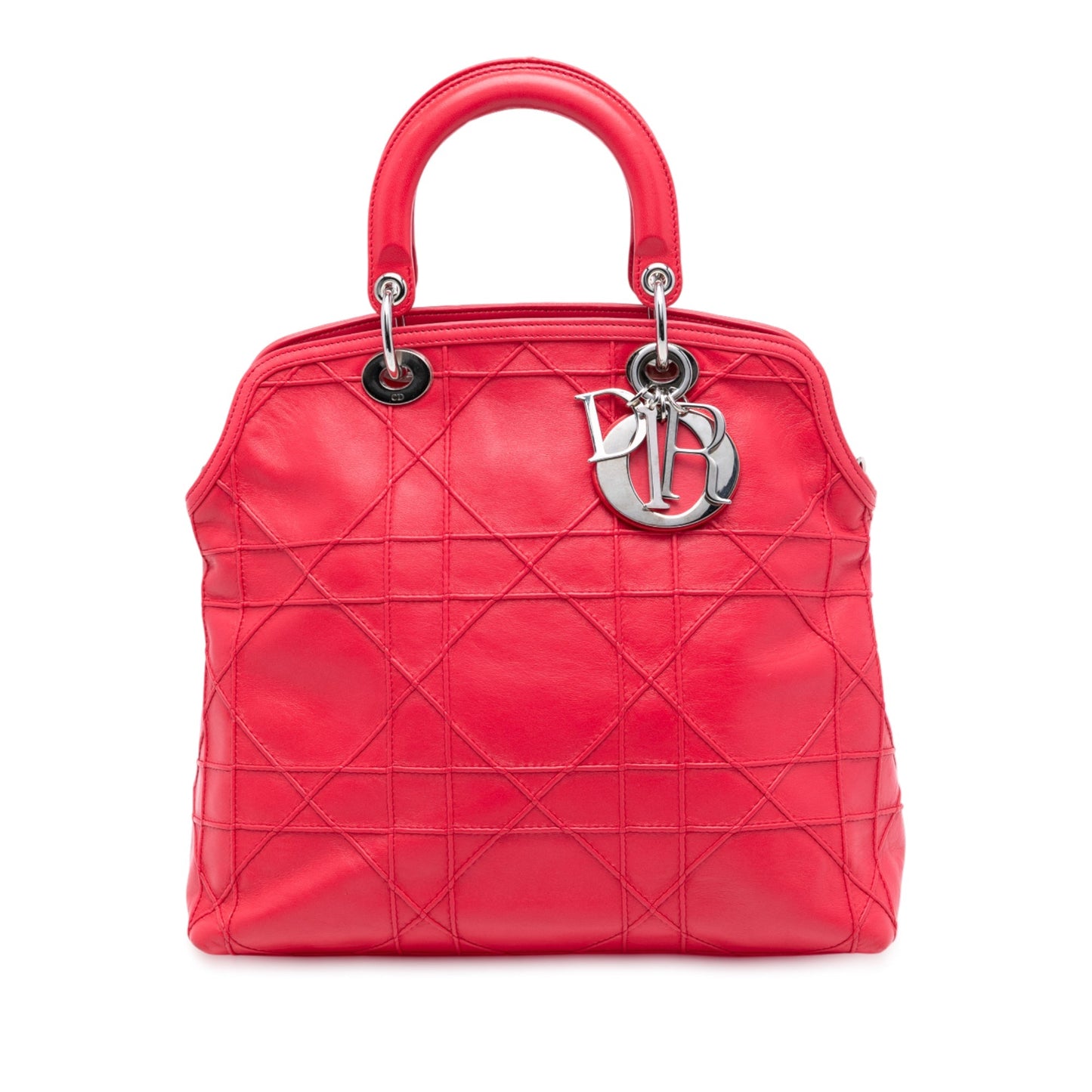 Dior Handbag Cannage Polochon Granville Satchel Lambskin Red Medium Satchel Bag