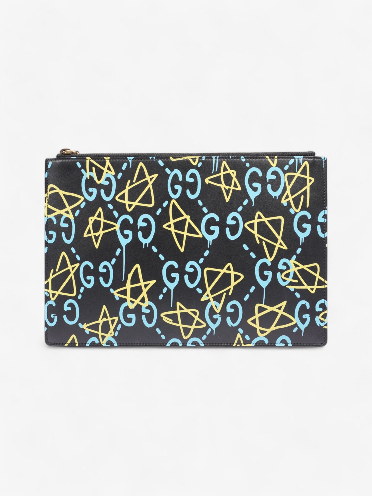 Gucci Ghost Clutch Yellow Calfskin Leather Black Clutch Bag