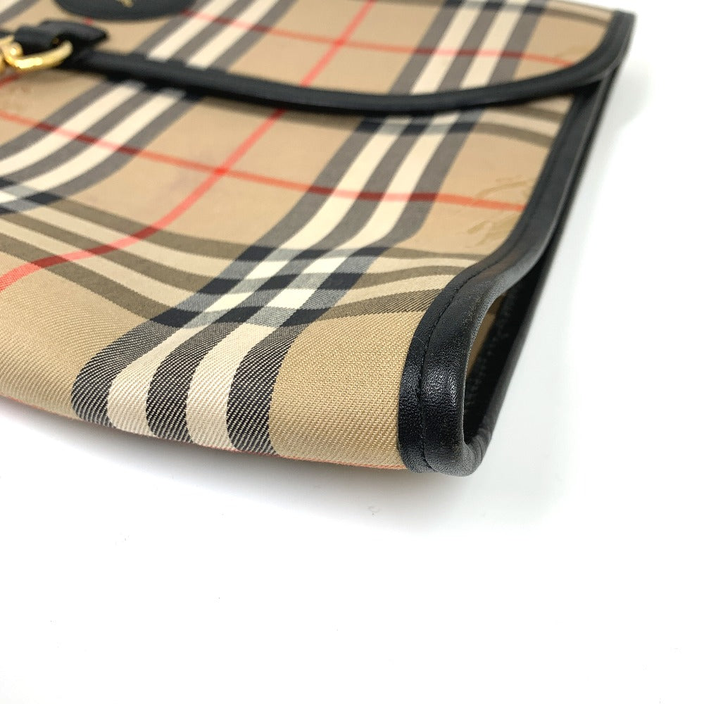 Burberry Clutch Bag Check Unisex Unisex Leather Canvas Beige