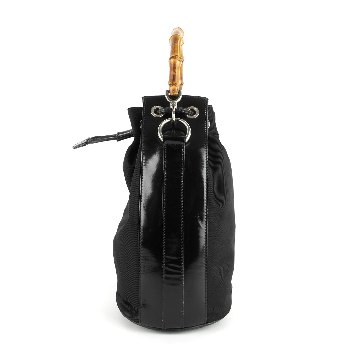 Gucci Bamboo Handle Drawstring Bag Nylon Bucket Jewelry