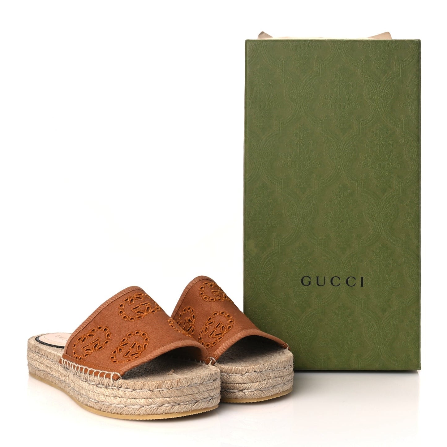 Gucci Canvas Interlocking G Damita Espadrille Sandals 38 Blondie Cognac