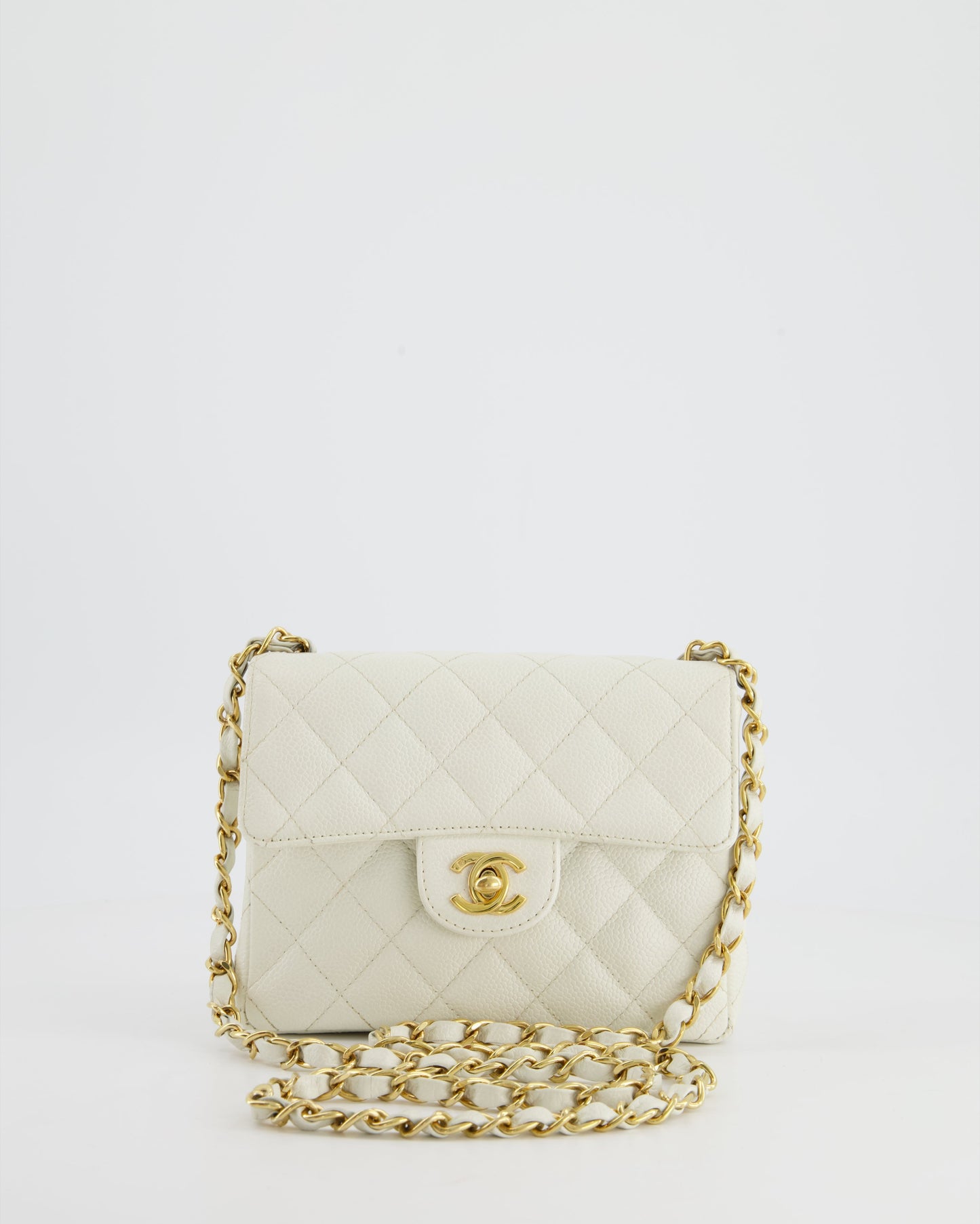 Chanel *rare* White Caviar Mini Square Flap Bag with 24K Gold Hardware