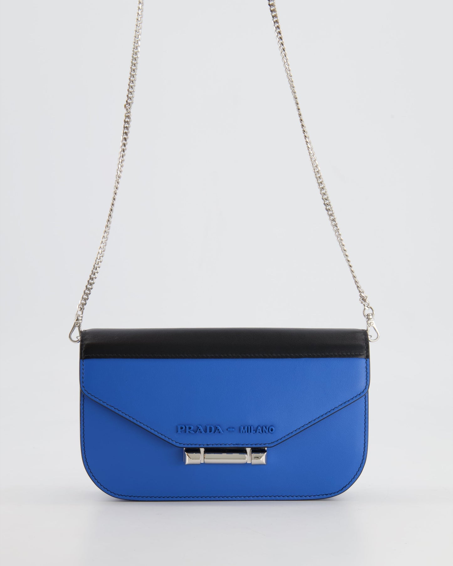 Prada And Bag With Hardware Leather Black Blue Travel Bag