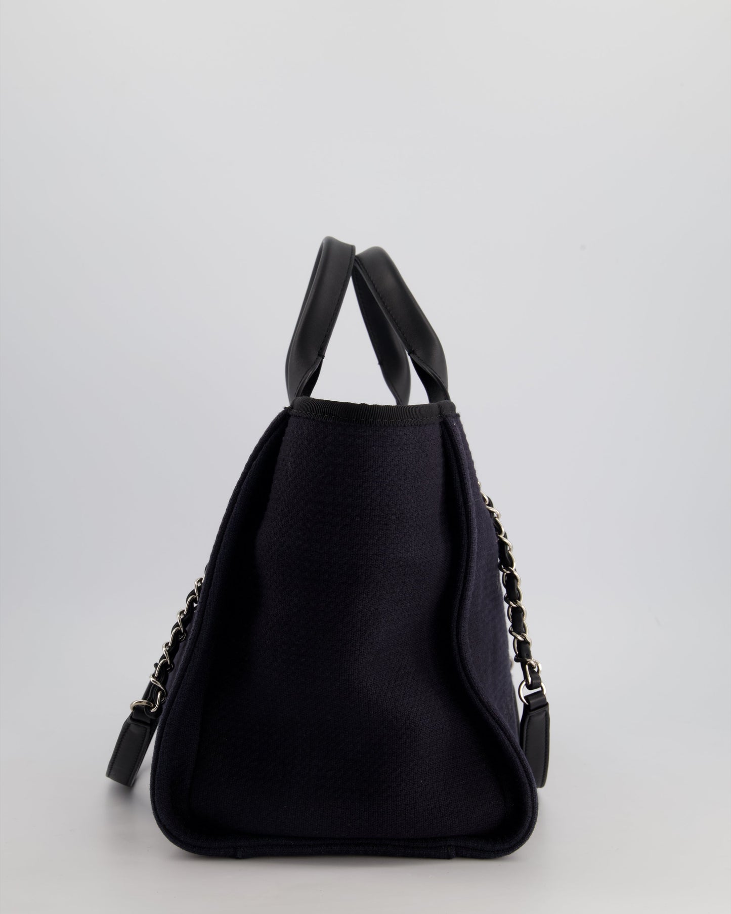 Chanel Navy & Black Small Deauville Tote Bag With Silver Hardware