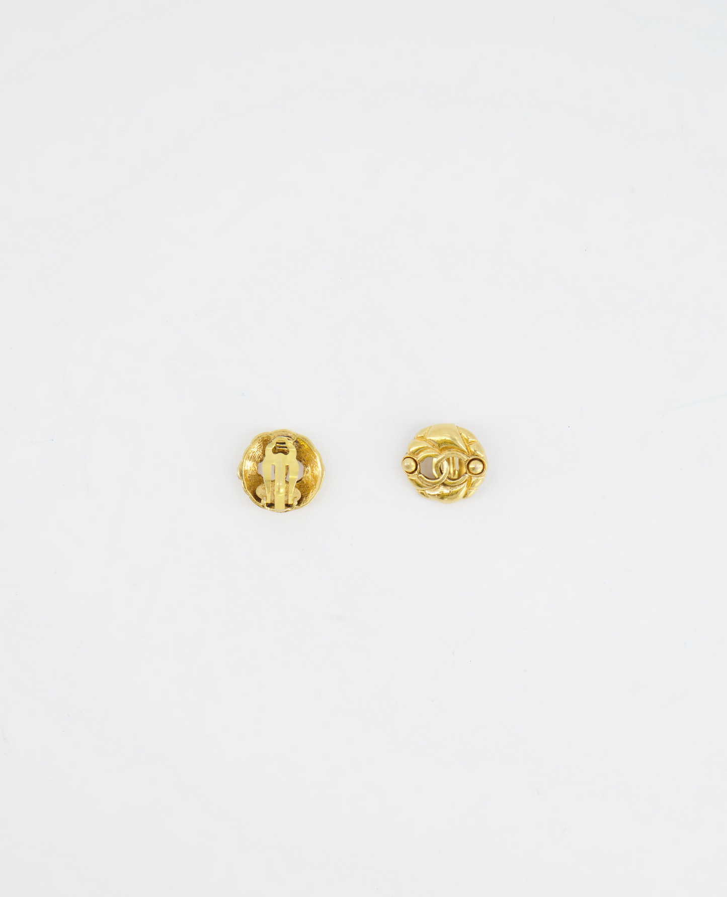 Chanel Yellow Gold Cut-Out Small Round Clip-On Earrings with CC Logo