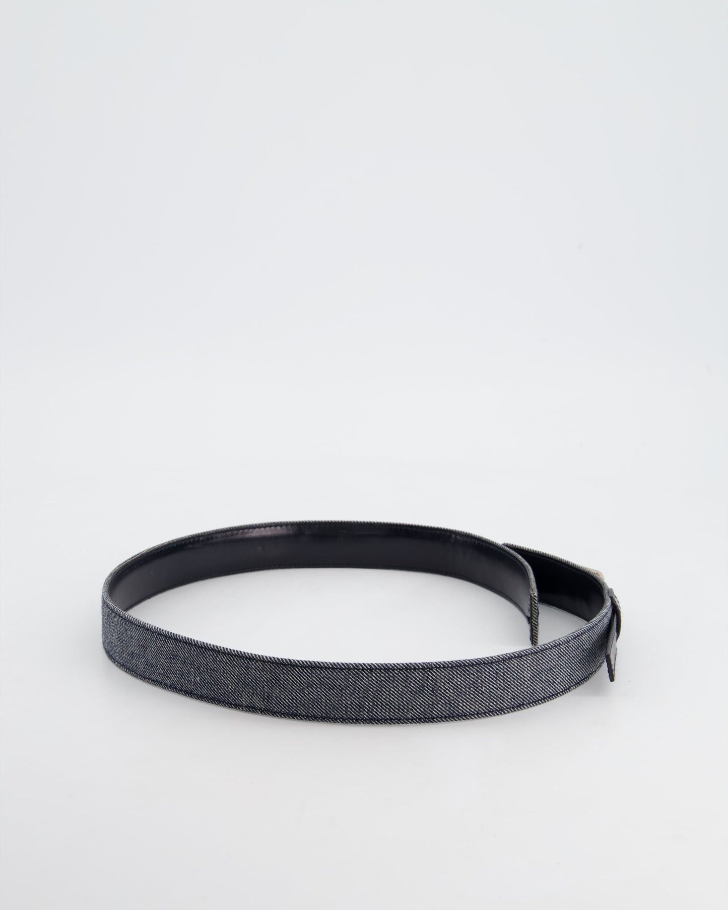 Chanel Denim & Black Leather Belt with Buckle Detail Size 75cm