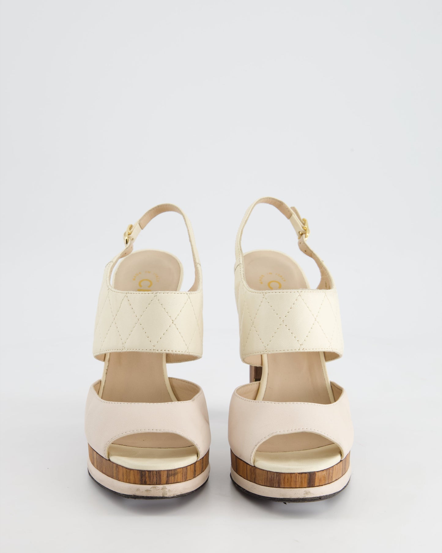 Chanel Platform Heels with Quilted Leather, Wooden Details & CC LogoSize EU 36.5