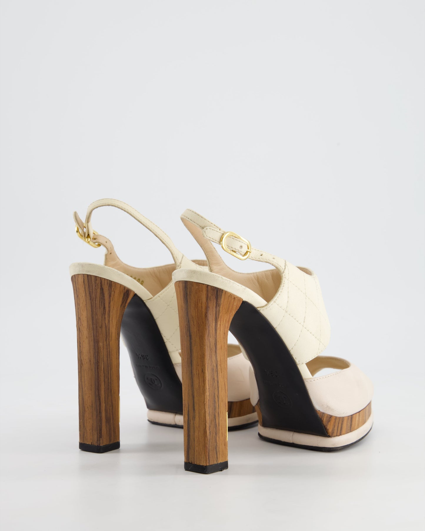 Chanel Platform Heels with Quilted Leather,wooden Details & CC Logosize Eu 36.5 for Women