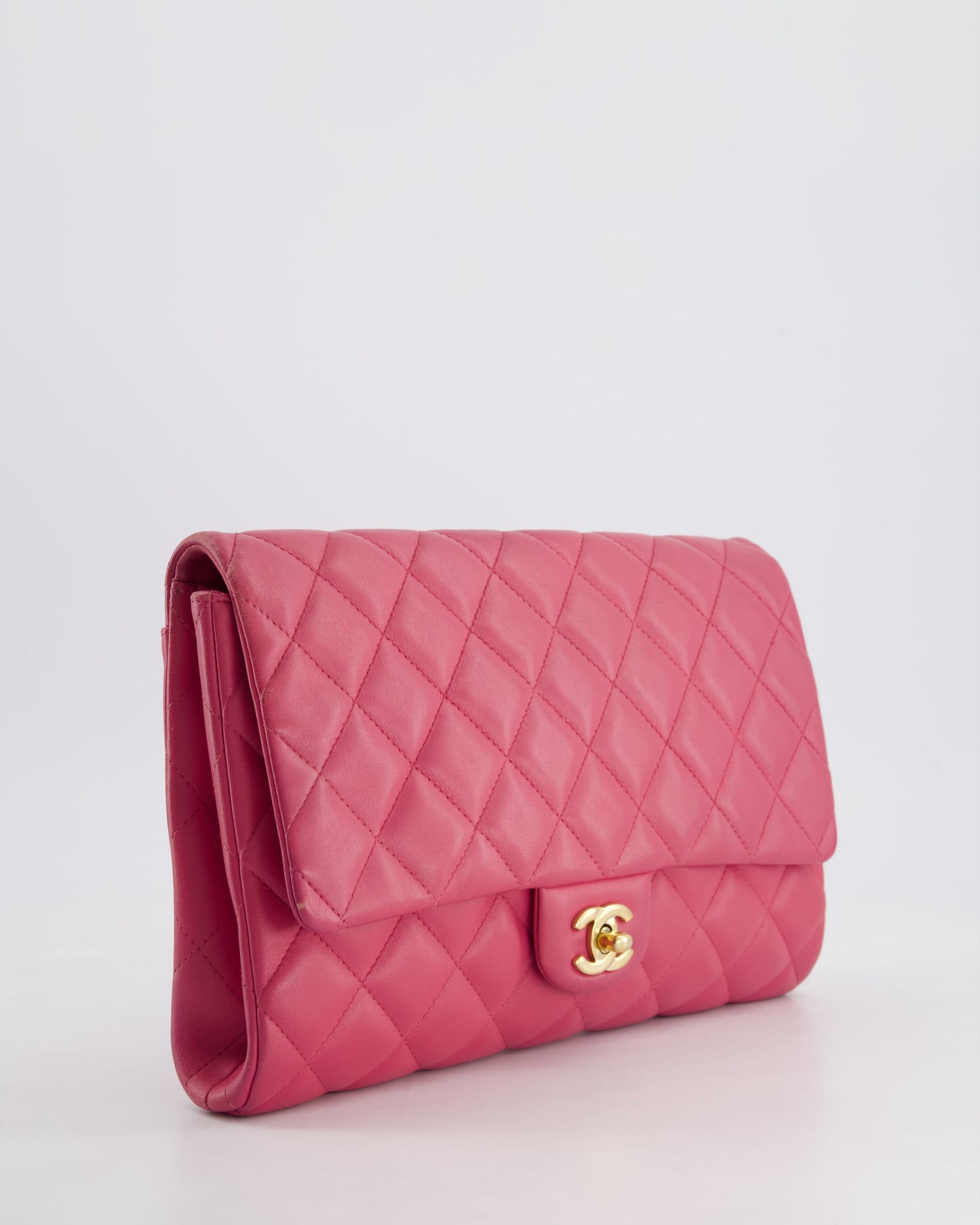 Chanel Pink Timeless Clutch On Chain In Lambskin Leather With Brushed Gold Hardware