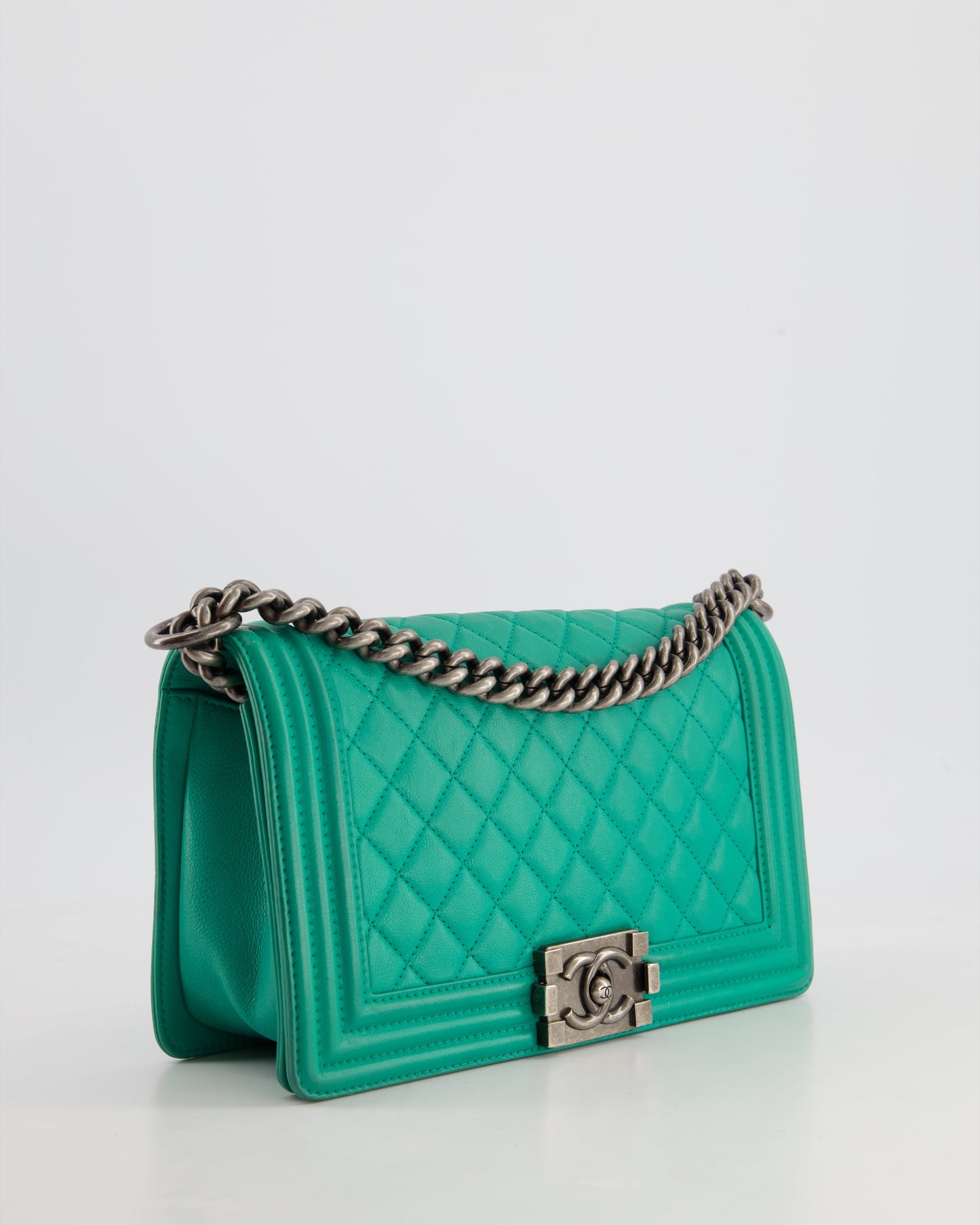 Chanel *hot* Mint Green Medium Boy Bag in Calfskin Leather with Ruthenium Hardware